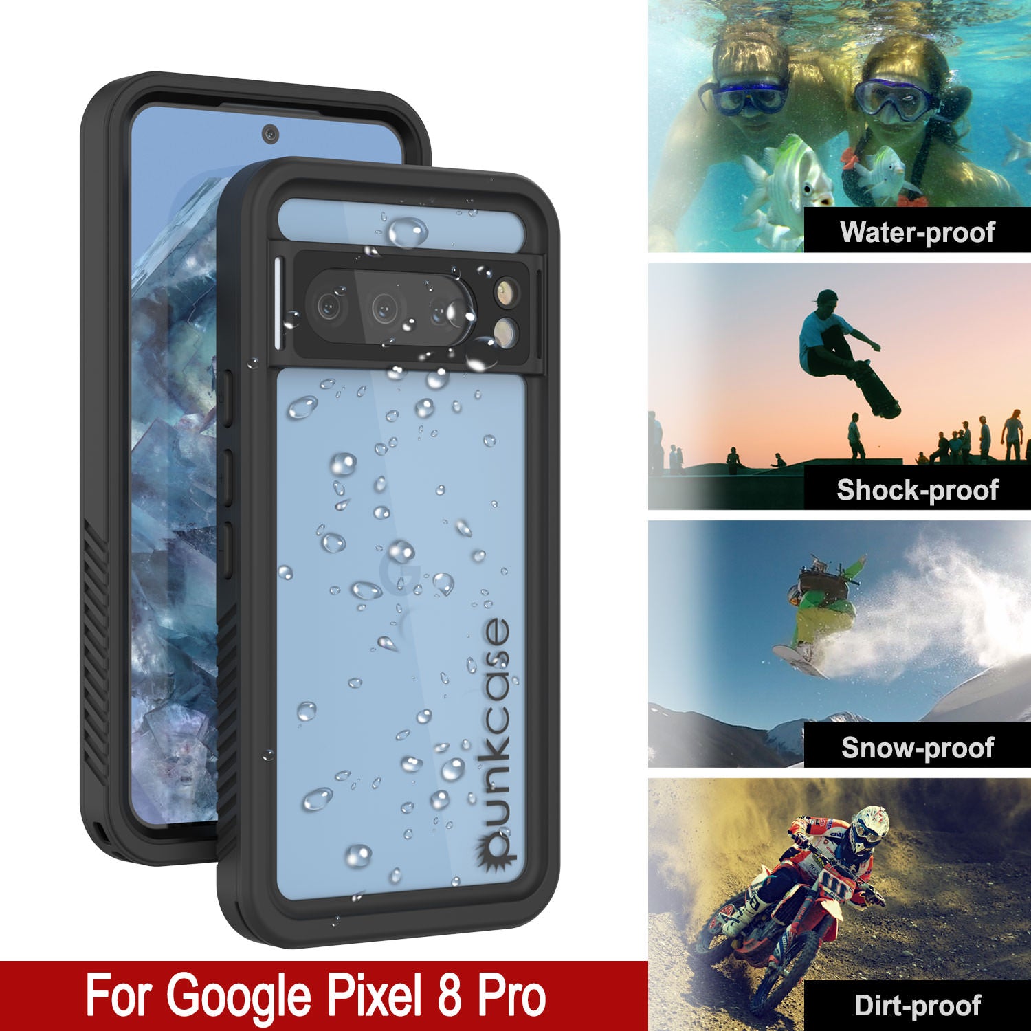 Google Pixel 8 Pro Waterproof Case, Punkcase [Extreme Series] Armor Cover W/ Built In Screen Protector [Black]