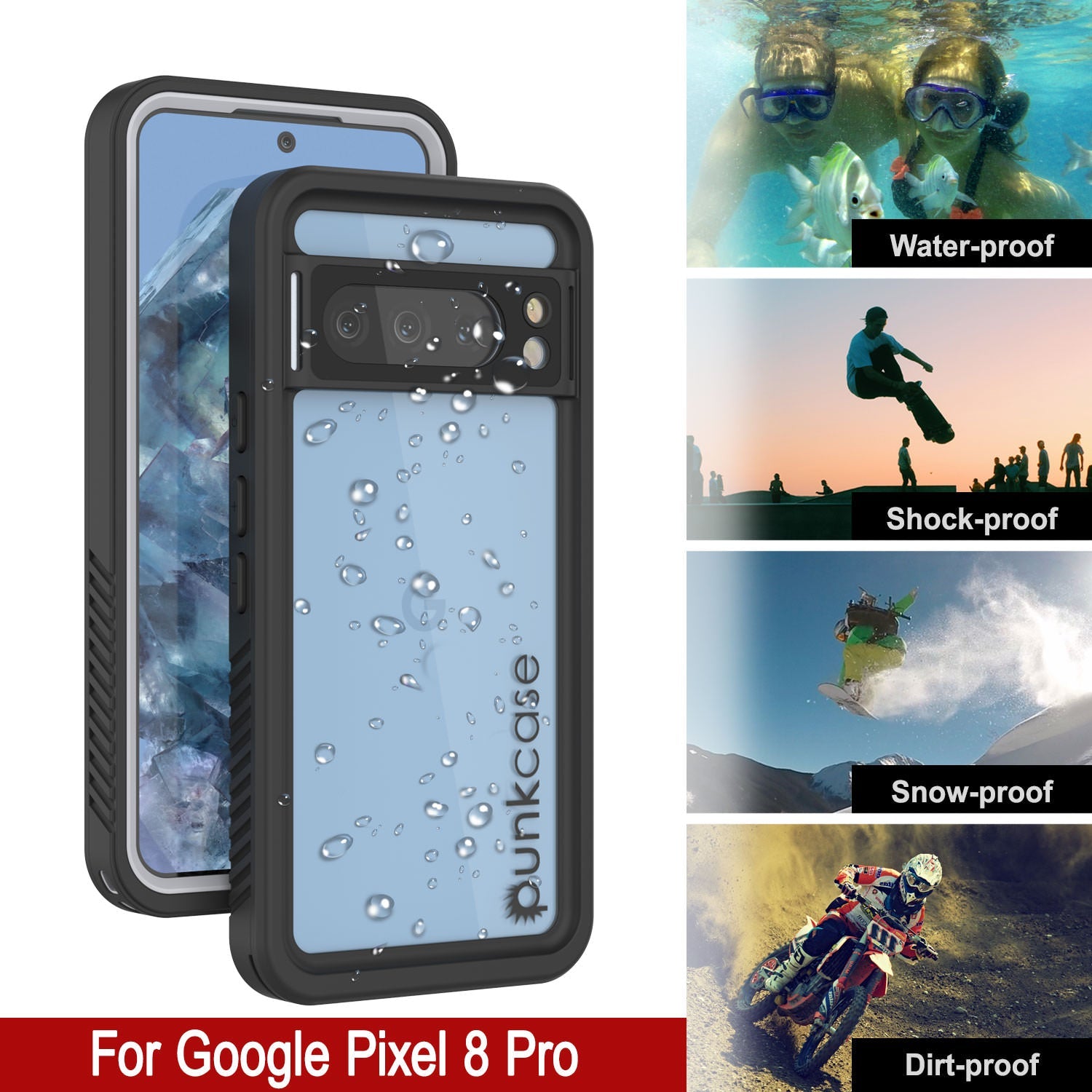 Google Pixel 8 Pro Waterproof Case, Punkcase [Extreme Series] Armor Cover W/ Built In Screen Protector [White]