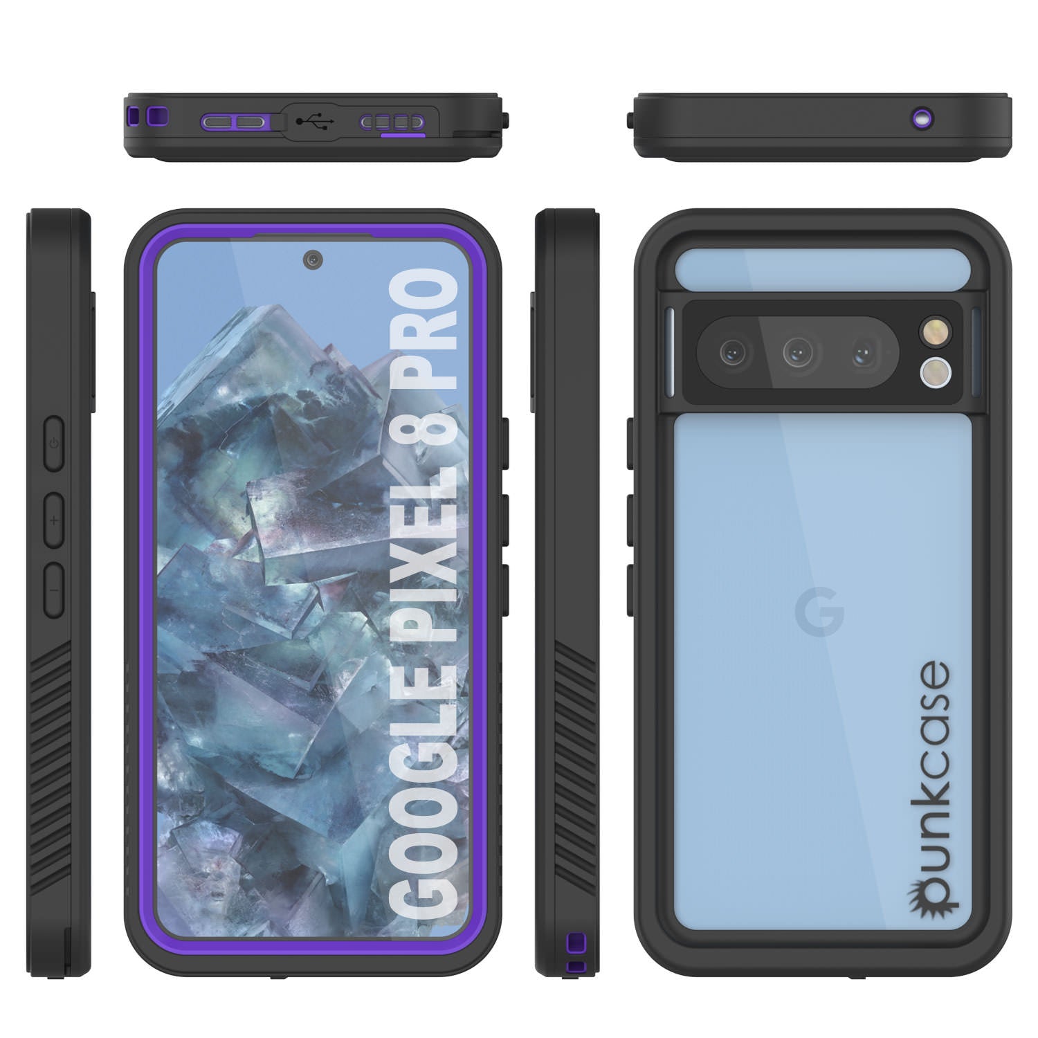 Google Pixel 8 Pro Waterproof Case, Punkcase [Extreme Series] Armor Cover W/ Built In Screen Protector [Purple]