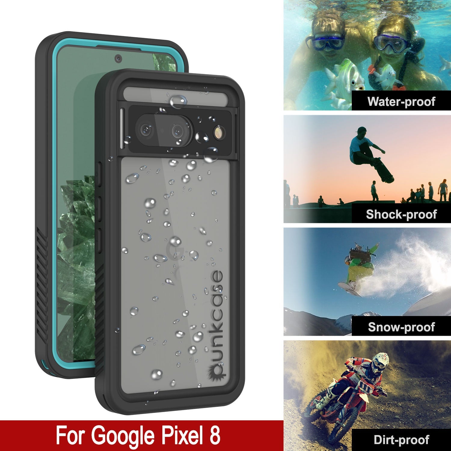 Google Pixel 8  Waterproof Case, Punkcase [Extreme Series] Armor Cover W/ Built In Screen Protector [Teal]