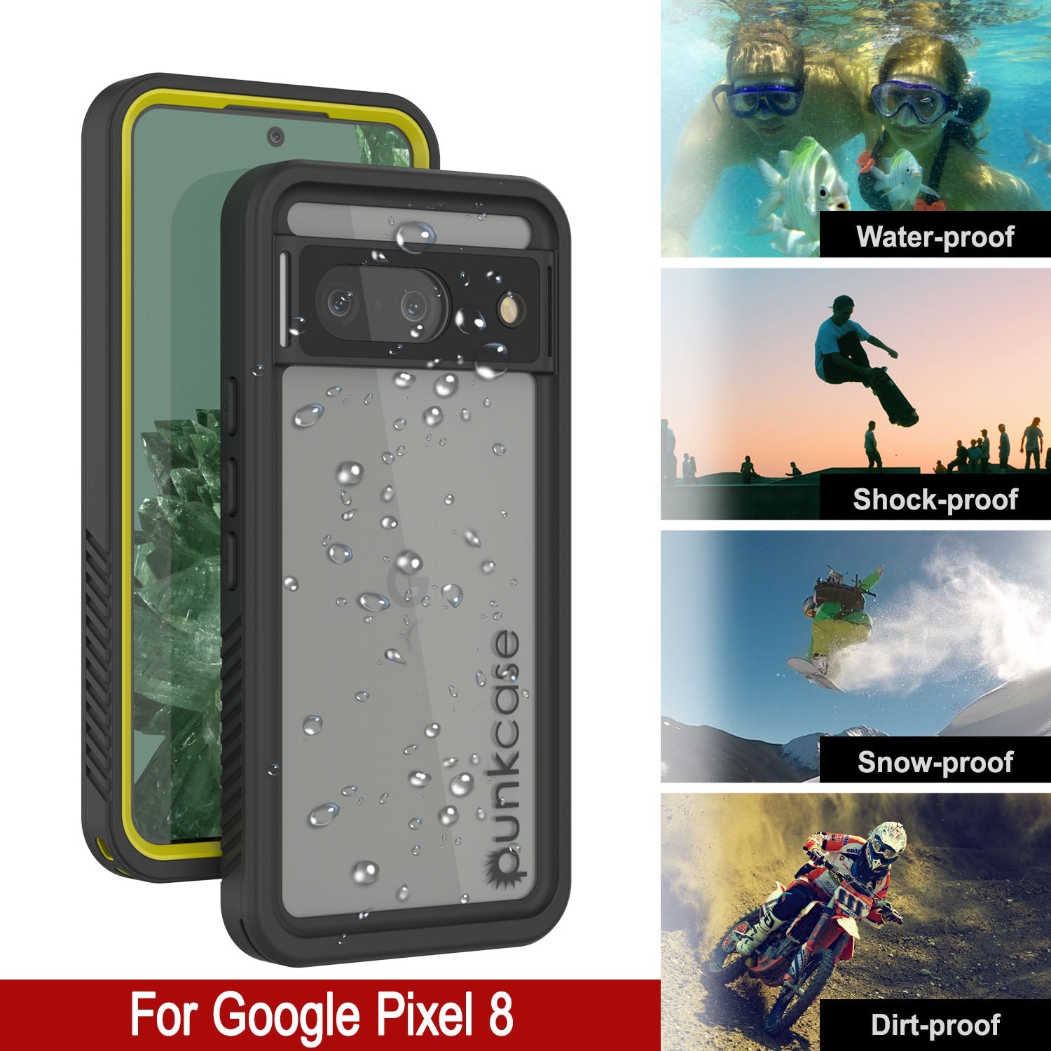 Google Pixel 8  Waterproof Case, Punkcase [Extreme Series] Armor Cover W/ Built In Screen Protector [Yellow]