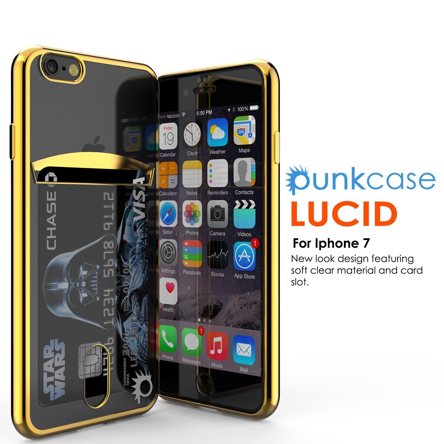 iPhone 8+ Plus Case, PUNKCASE® LUCID Gold Series | Card Slot | SHIELD Screen Protector | Ultra fit