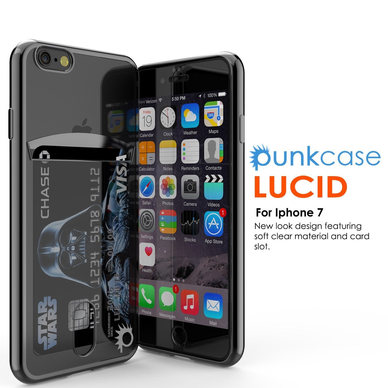iPhone 8+ Plus Case, PUNKCASE® LUCID Black Series | Card Slot | SHIELD Screen Protector | Ultra fit