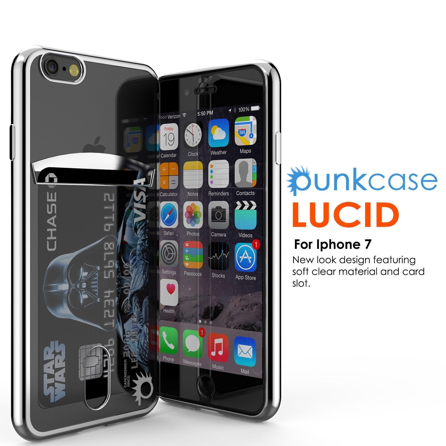 iPhone 8+ Plus Case, PUNKCASE® LUCID Silver Series | Card Slot | SHIELD Screen Protector | Ultra fit