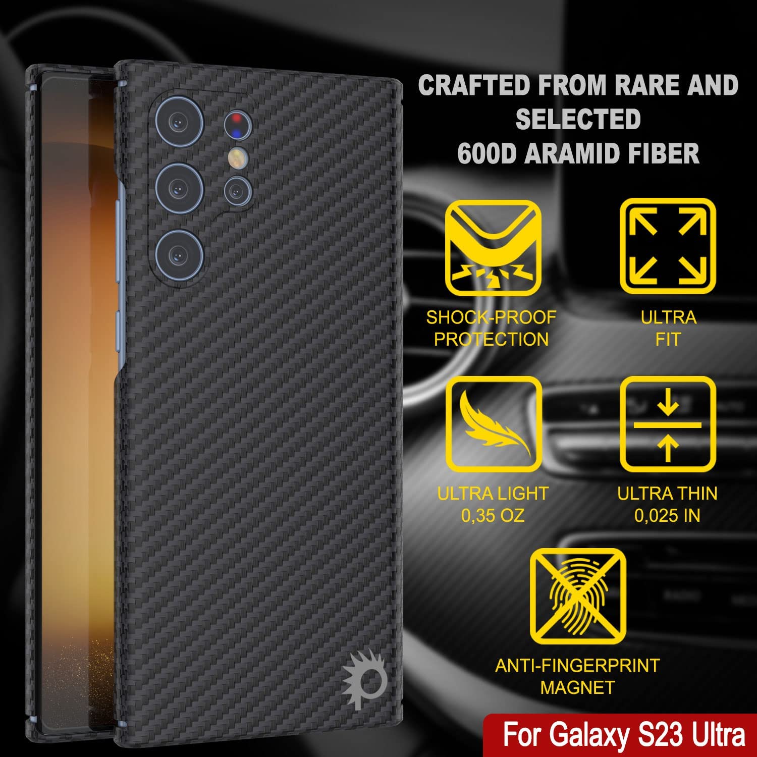 Punkcase S23 Ultra Carbon Fiber Case [AramidShield Series] Ultra Slim & Light Kevlar