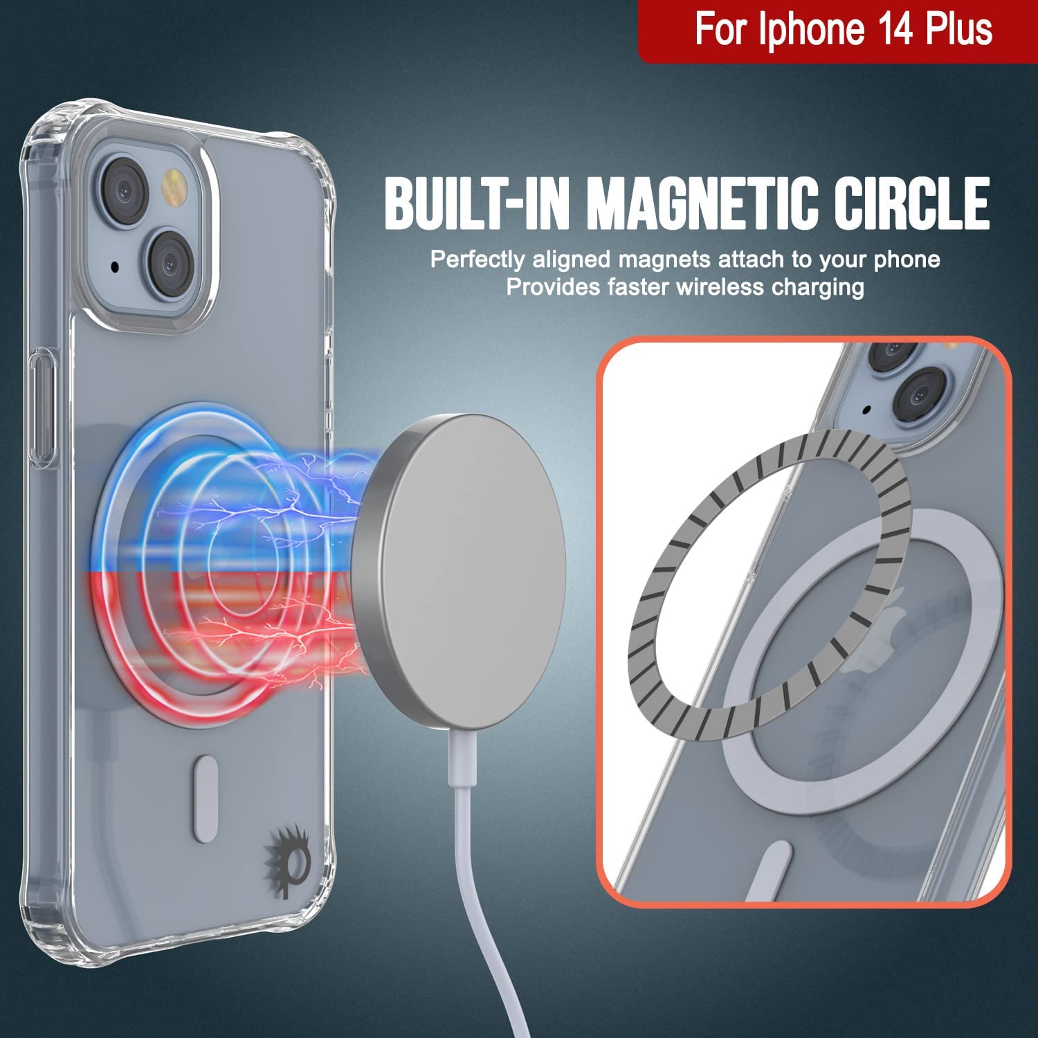 Punkcase iPhone 14 Plus Magnetic Wireless Charging Case [ClearMag Series]