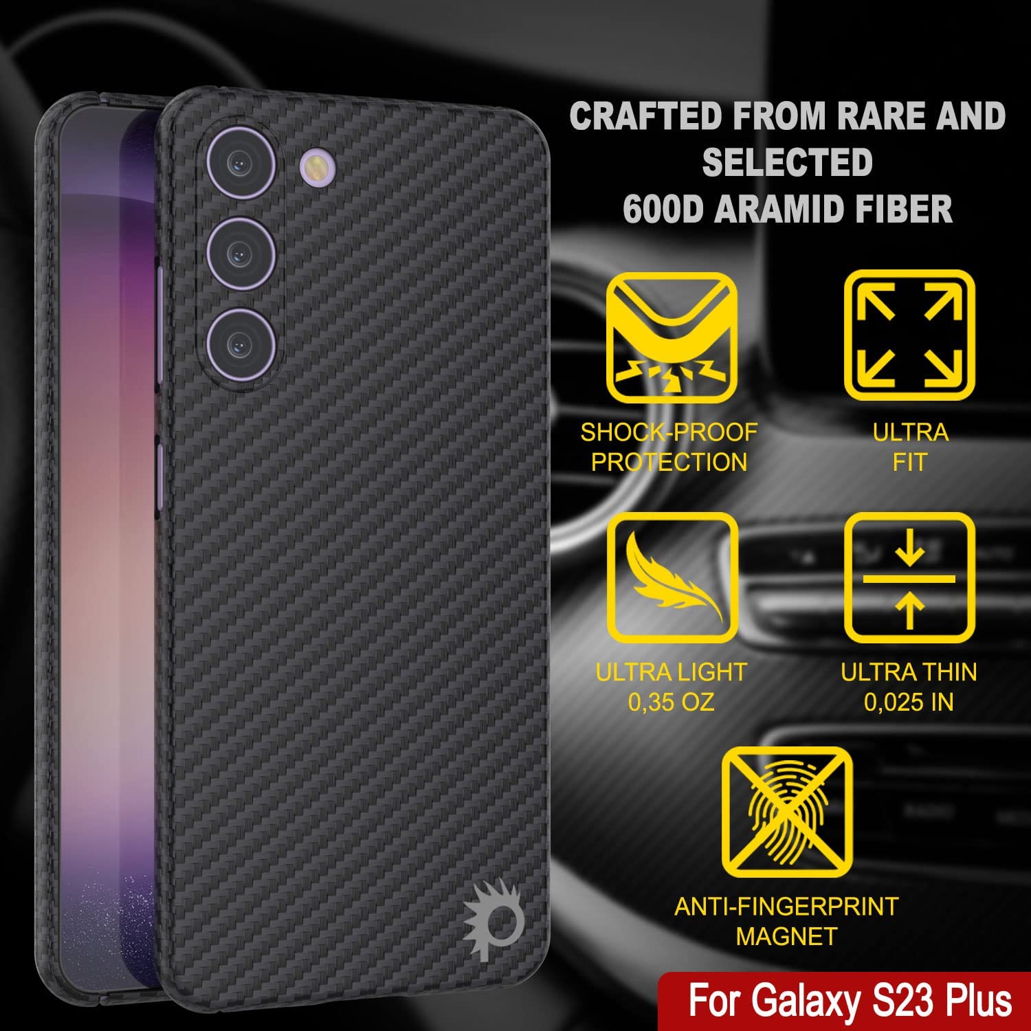 Punkcase S23+ Plus Carbon Fiber Case [AramidShield Series] Ultra Slim & Light Kevlar