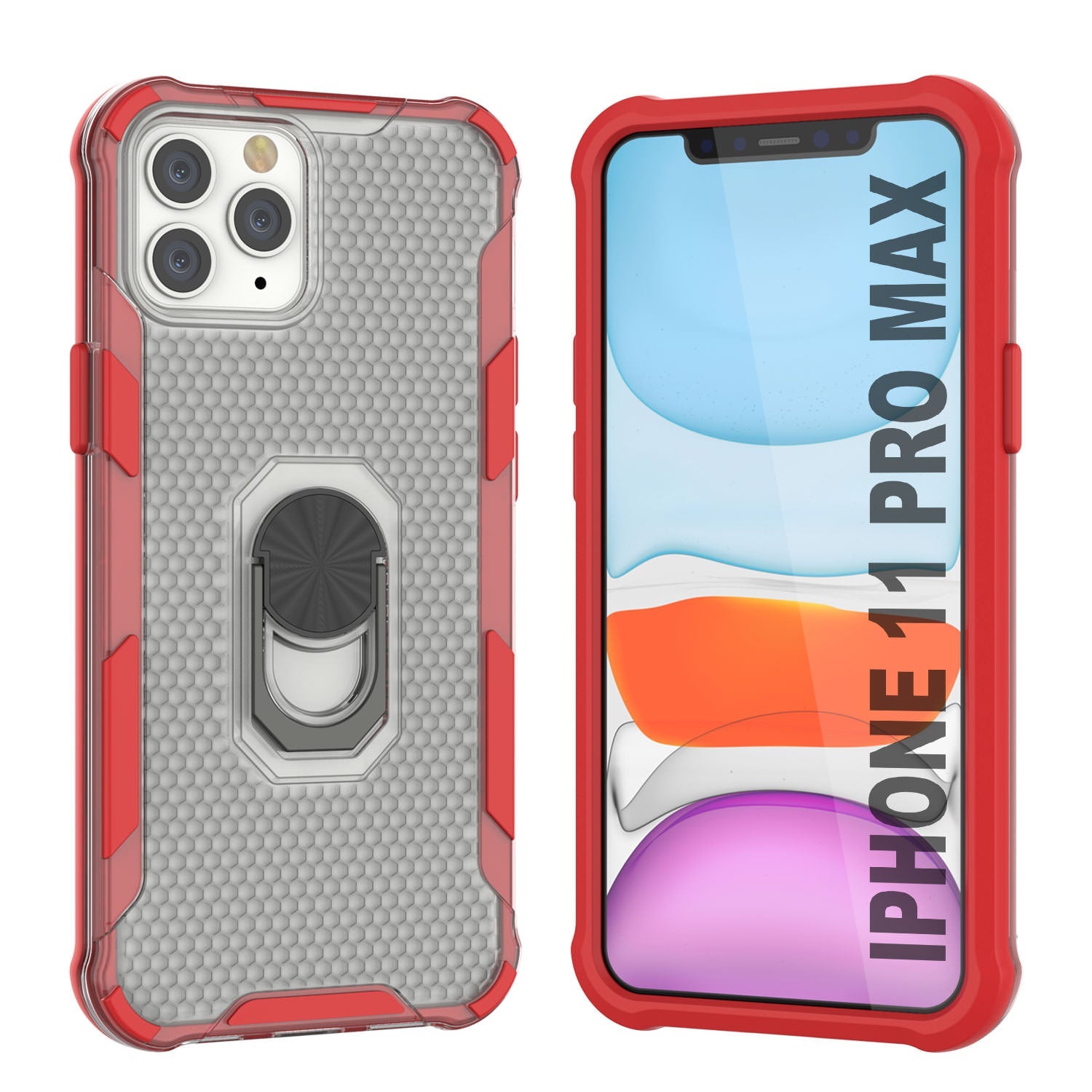 PunkCase for iPhone 11 Pro Max Case [Magnetix 2.0 Series] Clear Protective TPU Cover W/Kickstand [Red]