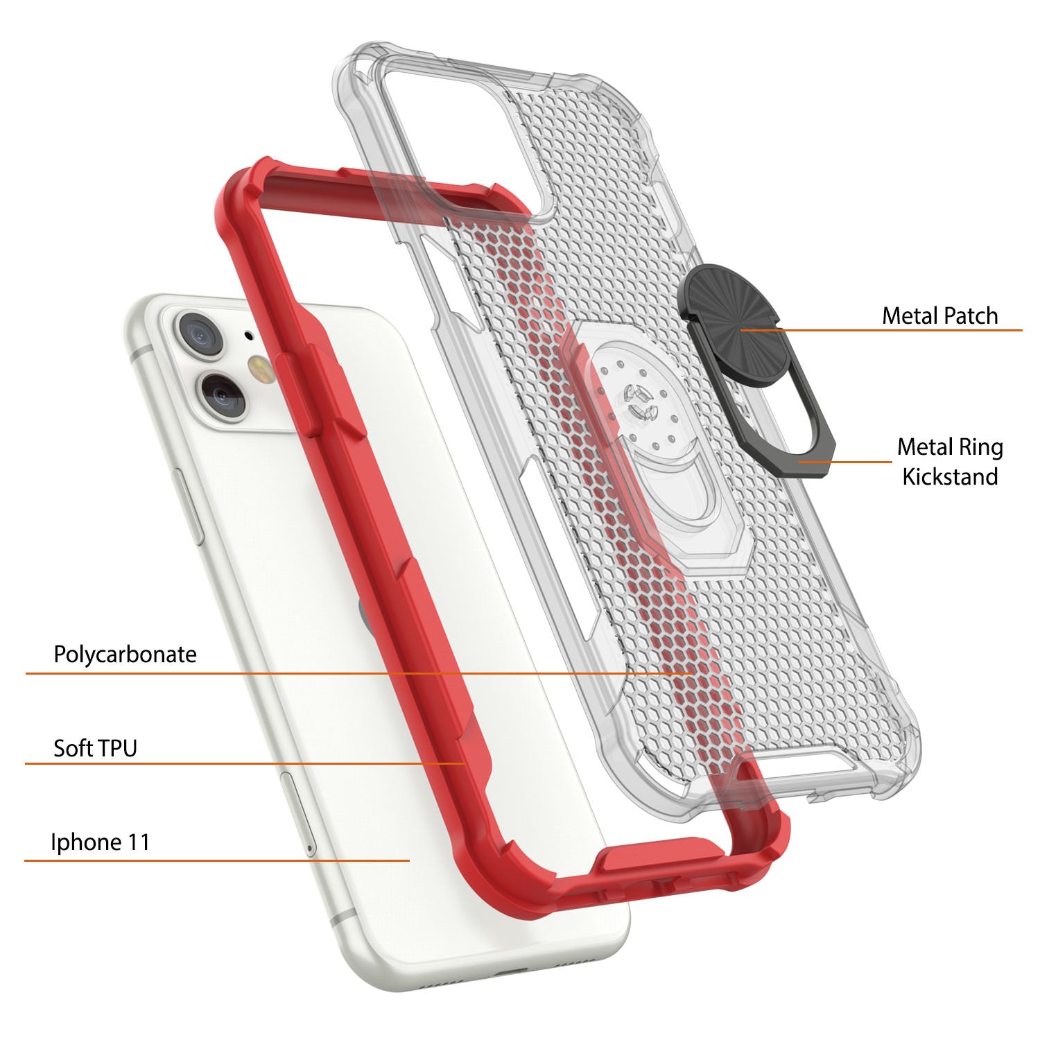 PunkCase for iPhone 11 Case [Magnetix 2.0 Series] Clear Protective TPU Cover W/Kickstand [Red]