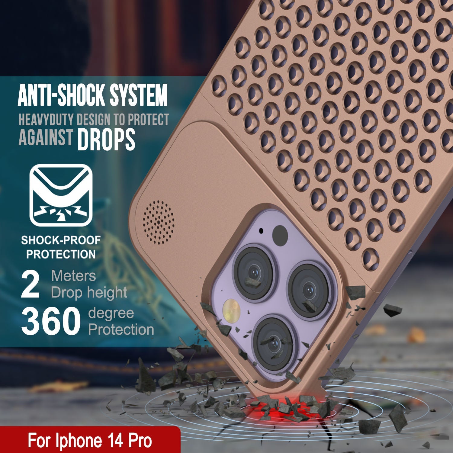 PunkCase for iPhone 14 Pro Aluminum Alloy Case [Fortifier Extreme Series] Ultra Durable Cover [Bronze]