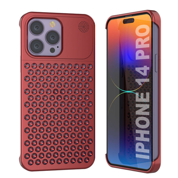 PunkCase for iPhone 14 Pro Aluminum Alloy Case [Fortifier Extreme Series] Ultra Durable Cover [Red]