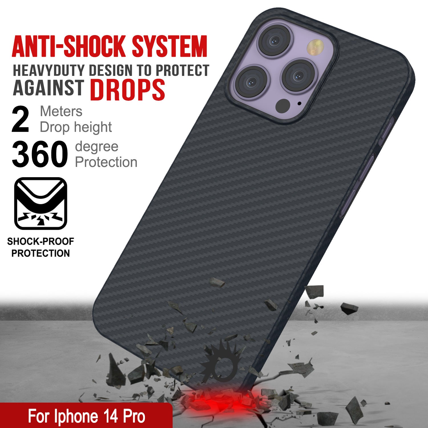 Punkcase iPhone 14 Pro Carbon Fiber Case [AramidShield Series] Ultra Slim & Light Kevlar
