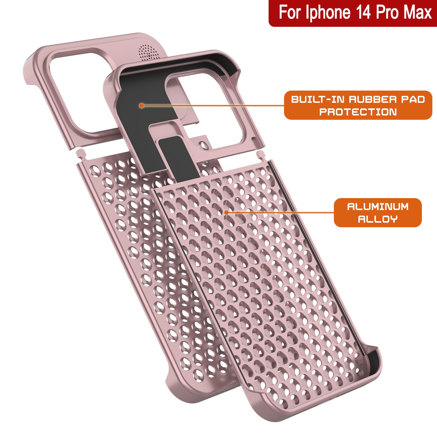 PunkCase for iPhone 14 Pro Max Aluminum Alloy Case [Fortifier Extreme Series] Ultra Durable Cover [Rose-Gold]