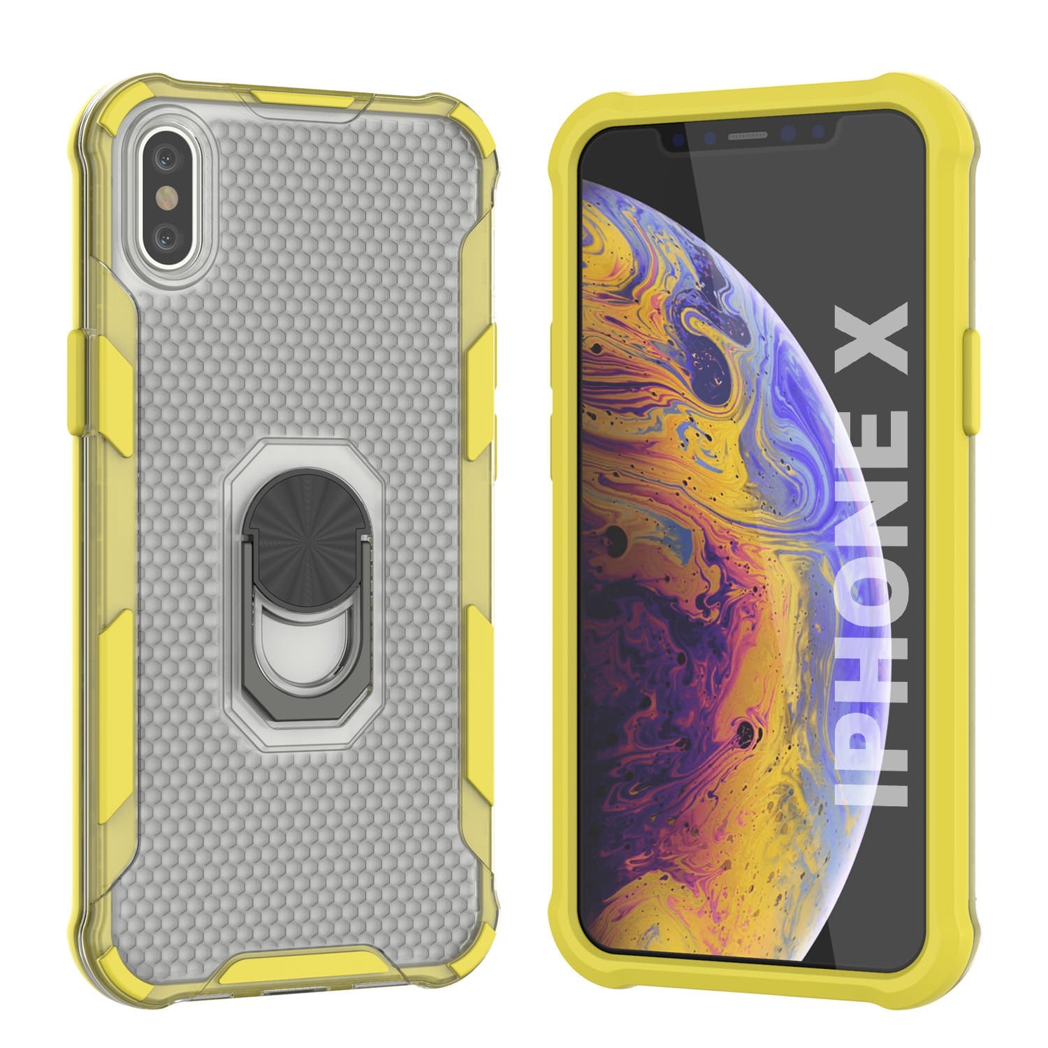 PunkCase for iPhone X Case [Magnetix 2.0 Series] Clear Protective TPU Cover W/Kickstand [Yellow]