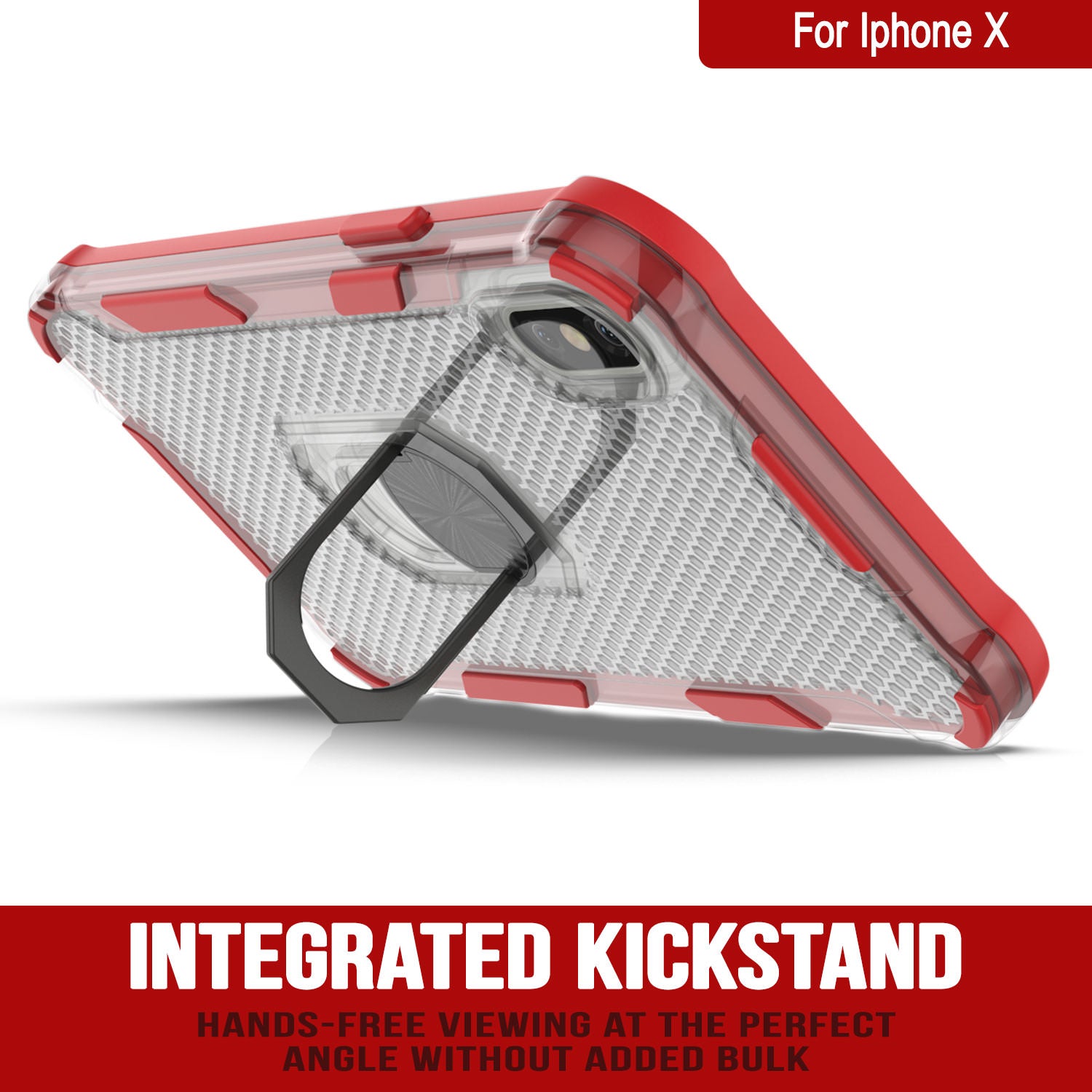 PunkCase for iPhone X Case [Magnetix 2.0 Series] Clear Protective TPU Cover W/Kickstand [Red]