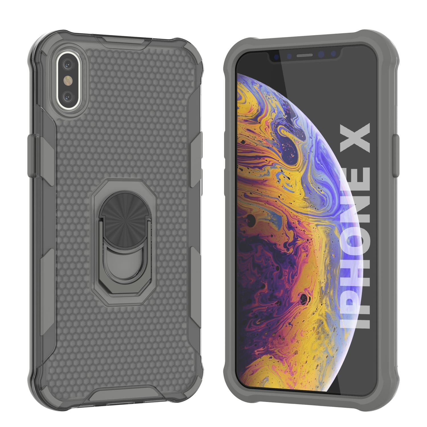 PunkCase for iPhone X Case [Magnetix 2.0 Series] Clear Protective TPU Cover W/Kickstand [Grey]