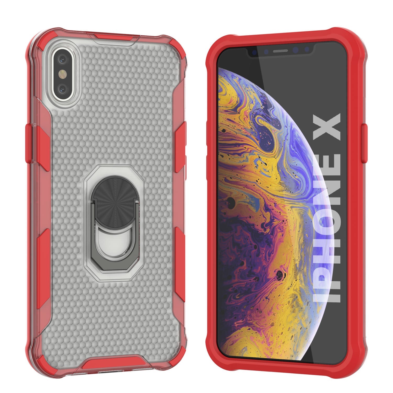 PunkCase for iPhone X Case [Magnetix 2.0 Series] Clear Protective TPU Cover W/Kickstand [Red]