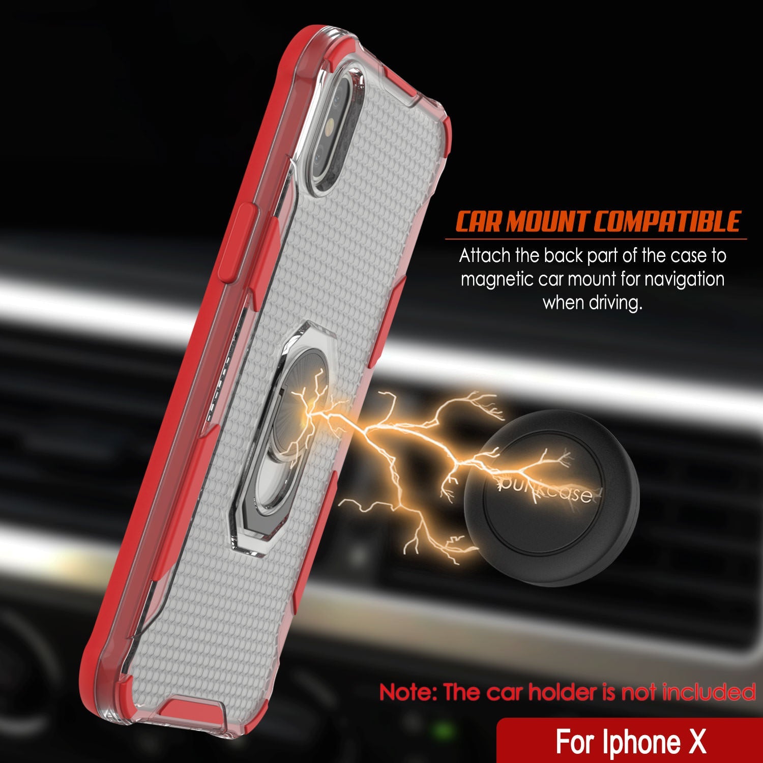 PunkCase for iPhone X Case [Magnetix 2.0 Series] Clear Protective TPU Cover W/Kickstand [Red]