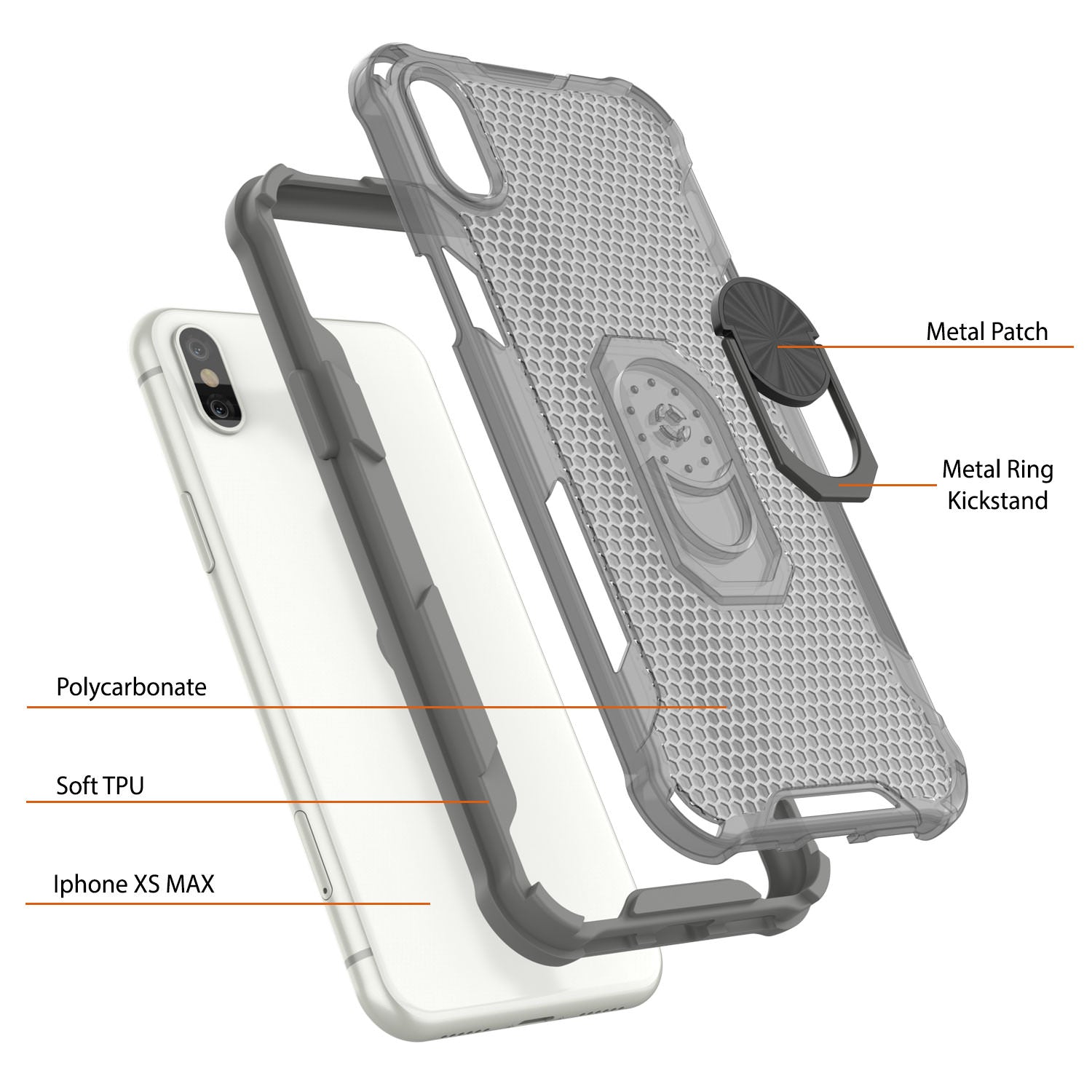 PunkCase for iPhone XS Max Case [Magnetix 2.0 Series] Clear Protective TPU Cover W/Kickstand [Grey]