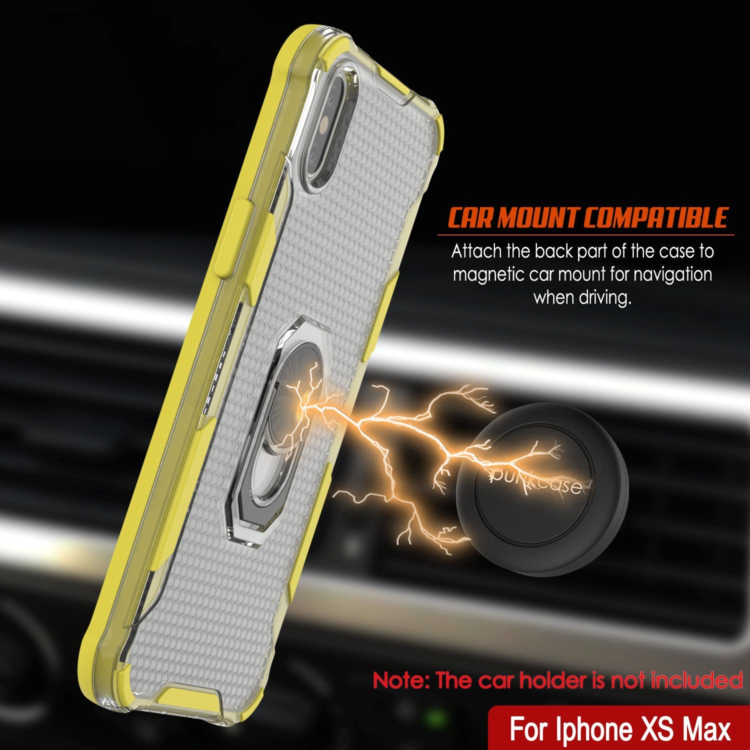 PunkCase for iPhone XS Max Case [Magnetix 2.0 Series] Clear Protective TPU Cover W/Kickstand [Yellow]