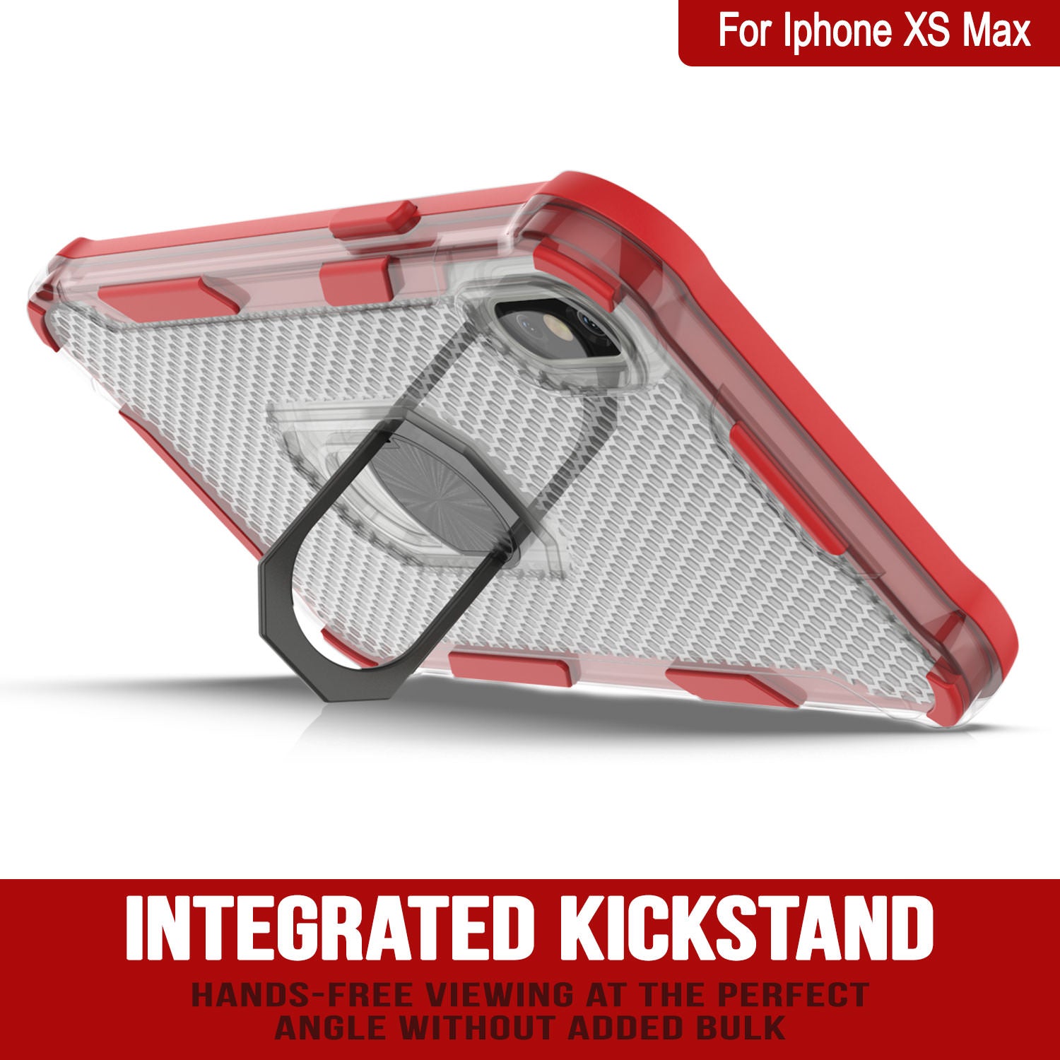 PunkCase for iPhone XS Max Case [Magnetix 2.0 Series] Clear Protective TPU Cover W/Kickstand [Red]