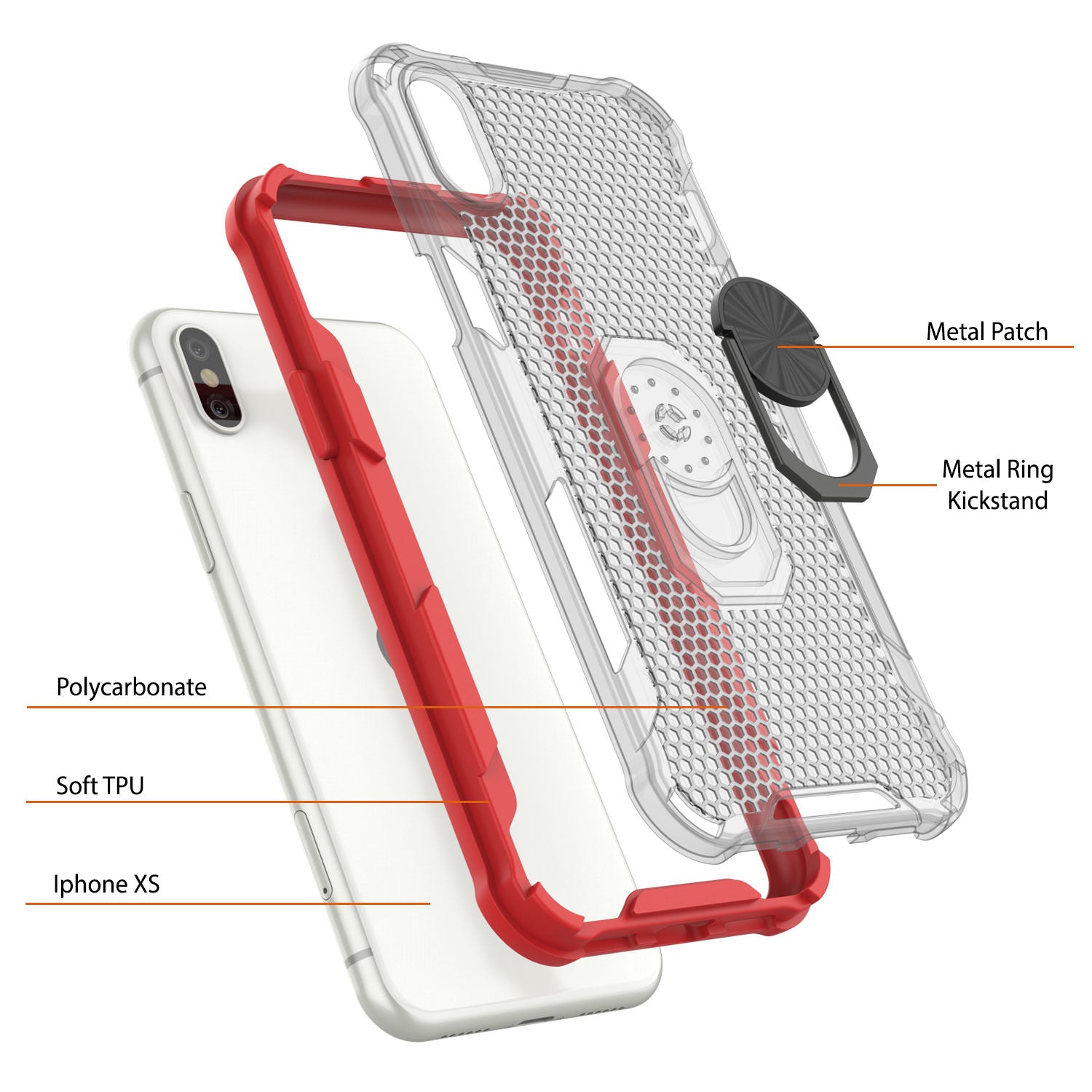 PunkCase for iPhone XS Case [Magnetix 2.0 Series] Clear Protective TPU Cover W/Kickstand [Red]