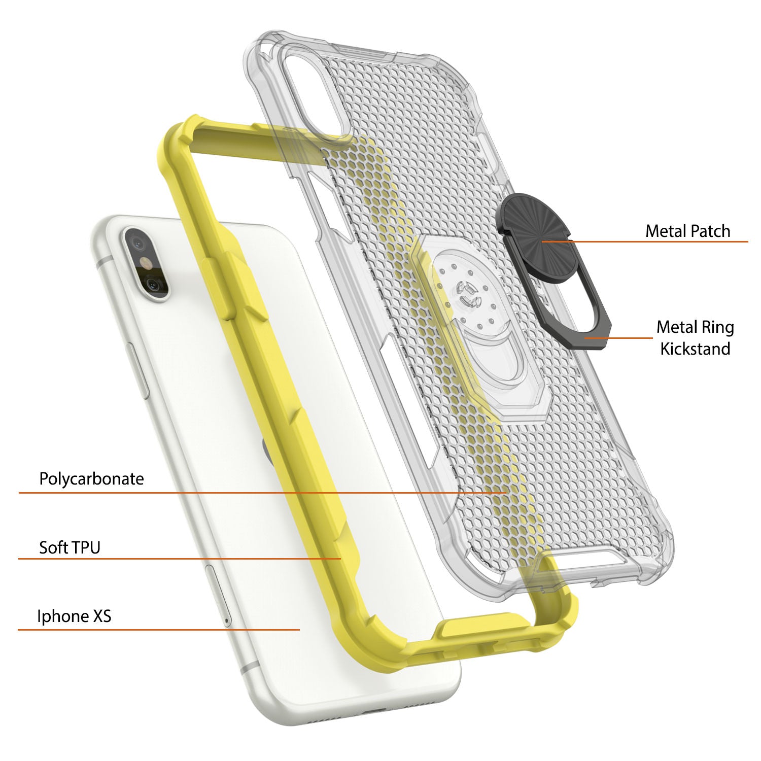 PunkCase for iPhone XS Case [Magnetix 2.0 Series] Clear Protective TPU Cover W/Kickstand [Yellow]