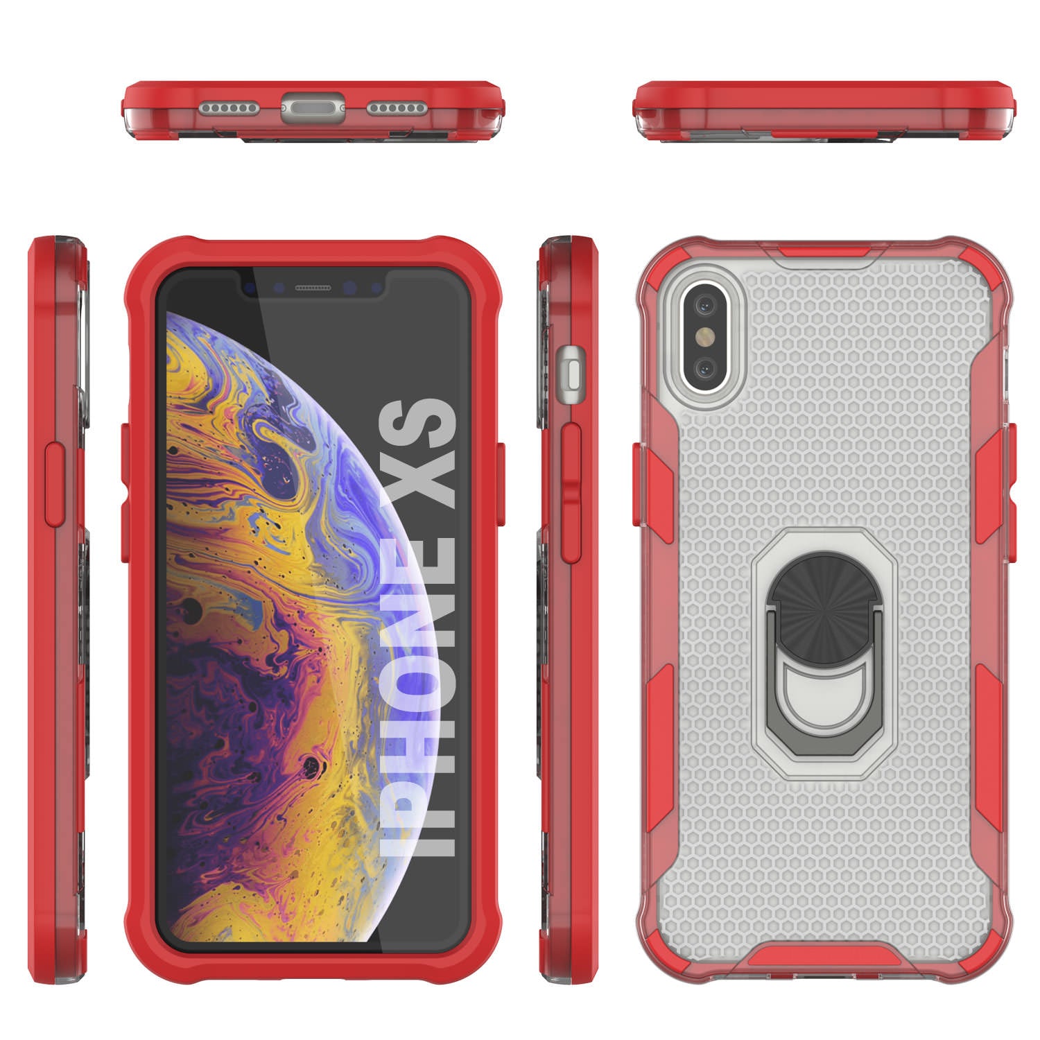 PunkCase for iPhone XS Case [Magnetix 2.0 Series] Clear Protective TPU Cover W/Kickstand [Red]