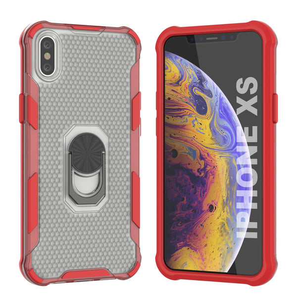 PunkCase for iPhone XS Case [Magnetix 2.0 Series] Clear Protective TPU Cover W/Kickstand [Red]