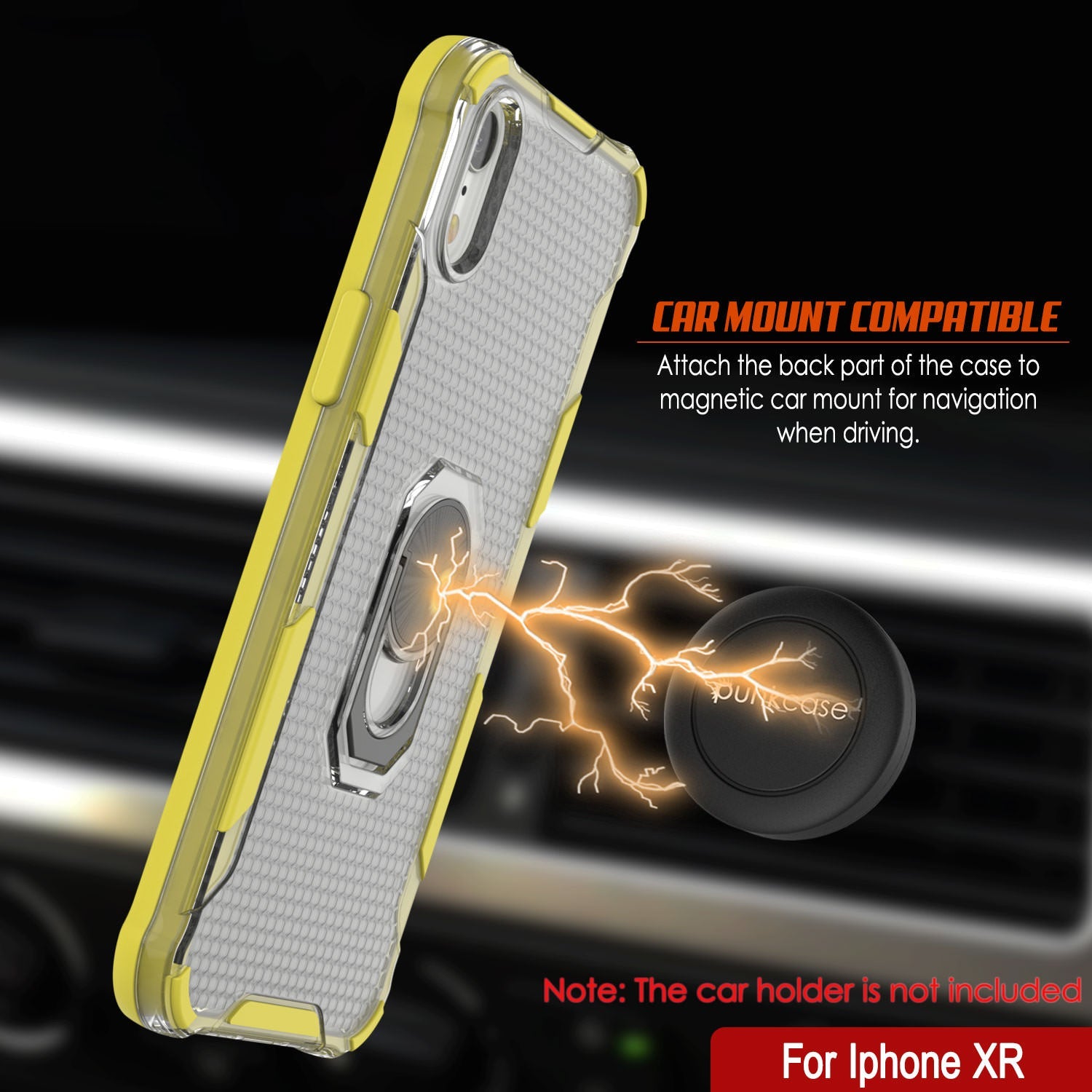 PunkCase for iPhone XR Case [Magnetix 2.0 Series] Clear Protective TPU Cover W/Kickstand [Yellow]