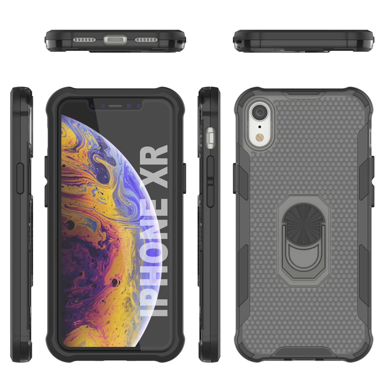 PunkCase for iPhone XR Case [Magnetix 2.0 Series] Clear Protective TPU Cover W/Kickstand [Black]