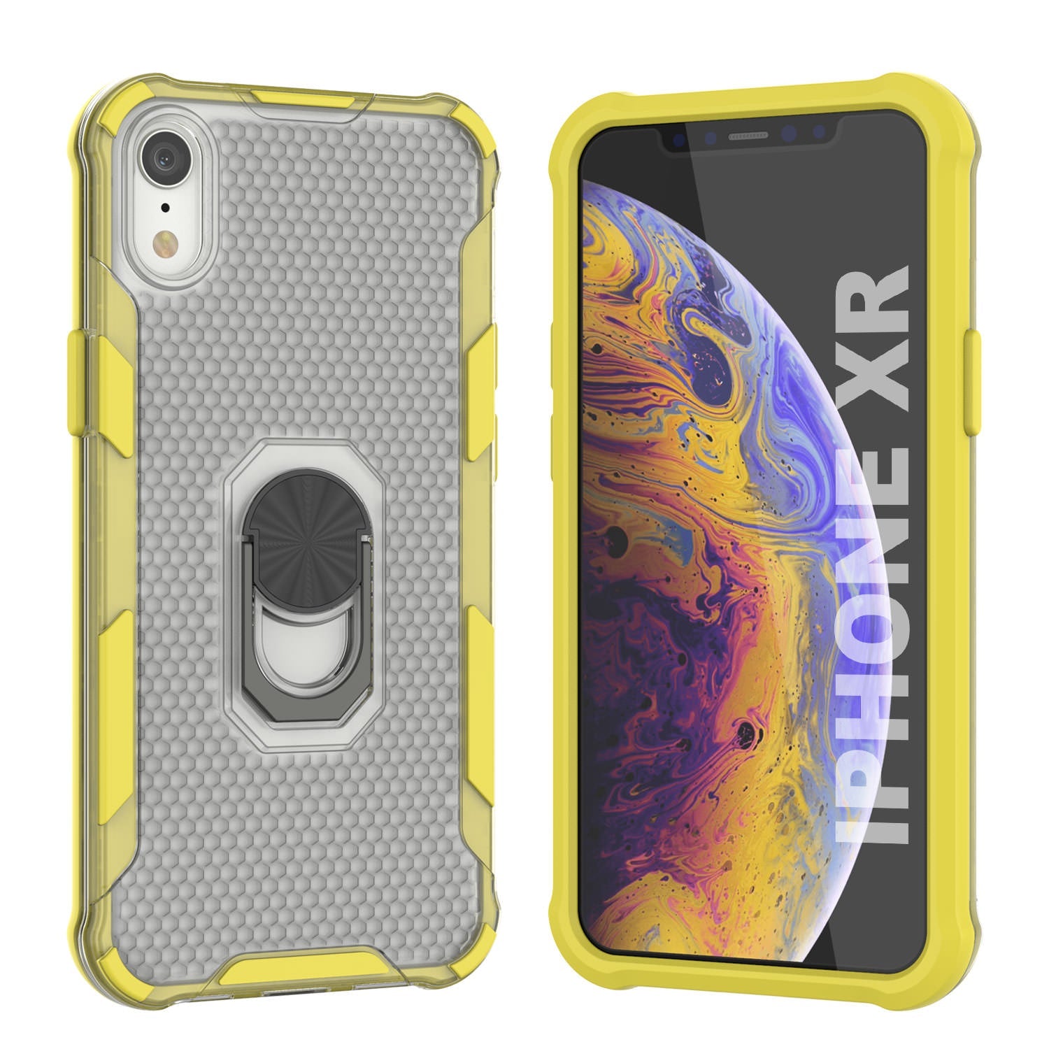 PunkCase for iPhone XR Case [Magnetix 2.0 Series] Clear Protective TPU Cover W/Kickstand [Yellow]