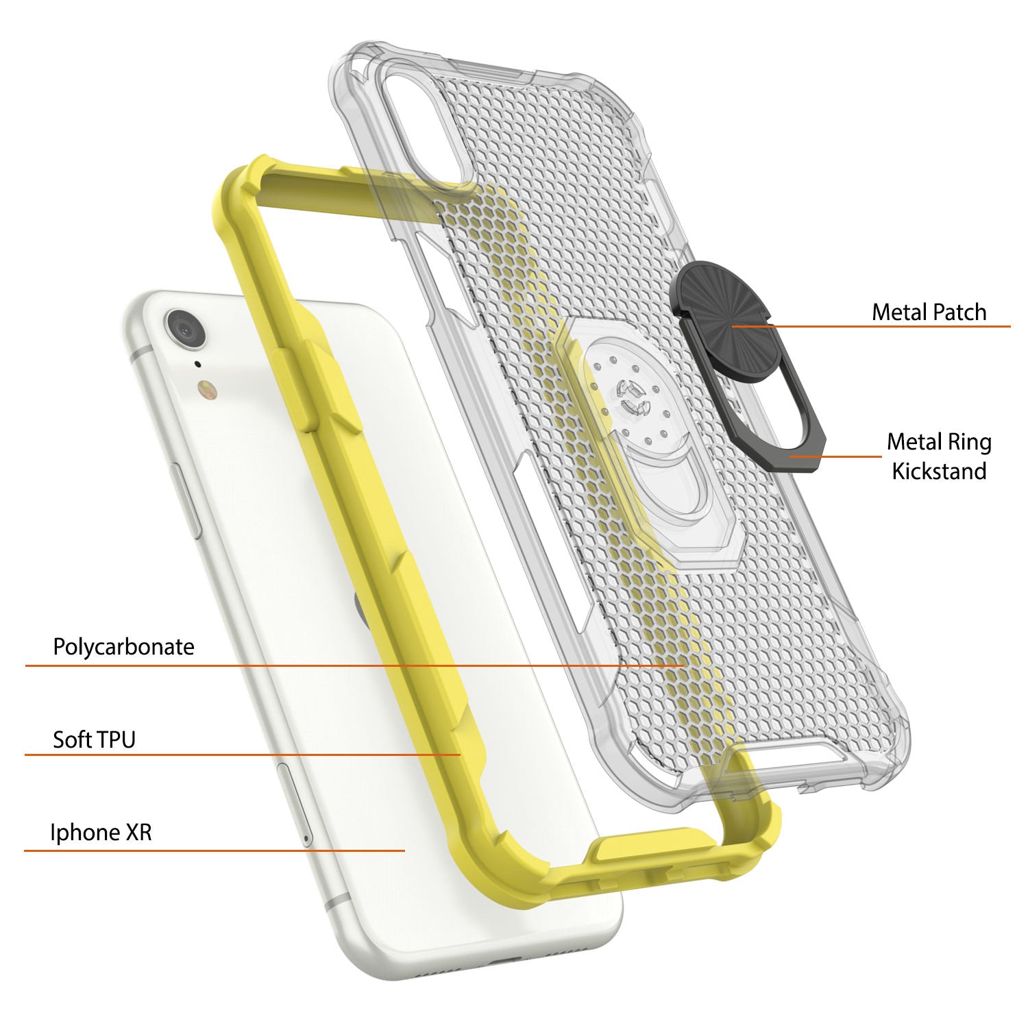 PunkCase for iPhone XR Case [Magnetix 2.0 Series] Clear Protective TPU Cover W/Kickstand [Yellow]