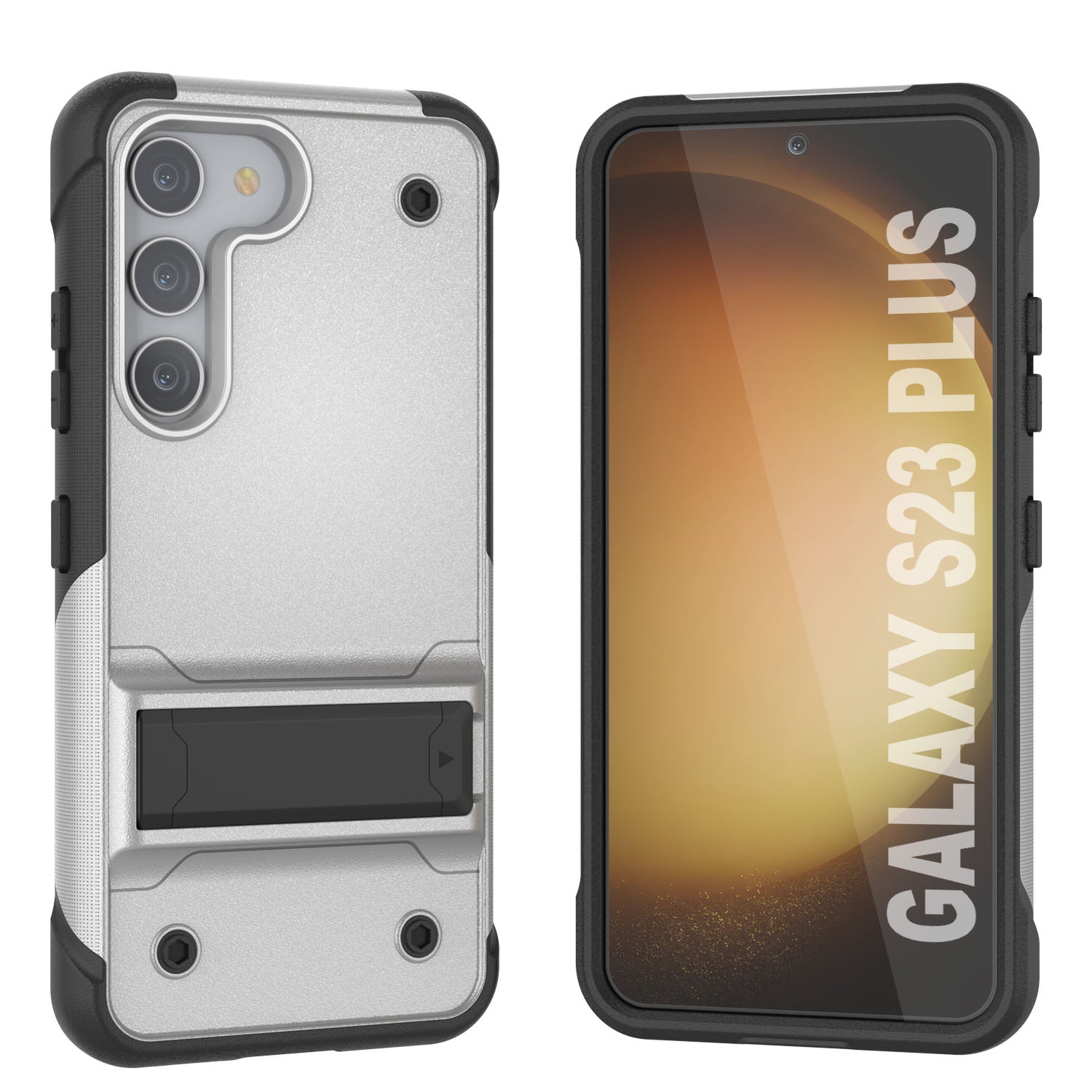 Punkcase Galaxy S23+ Plus Case [Reliance Series] Protective Hybrid Military Grade Cover W/Built-in Kickstand [White-Black]