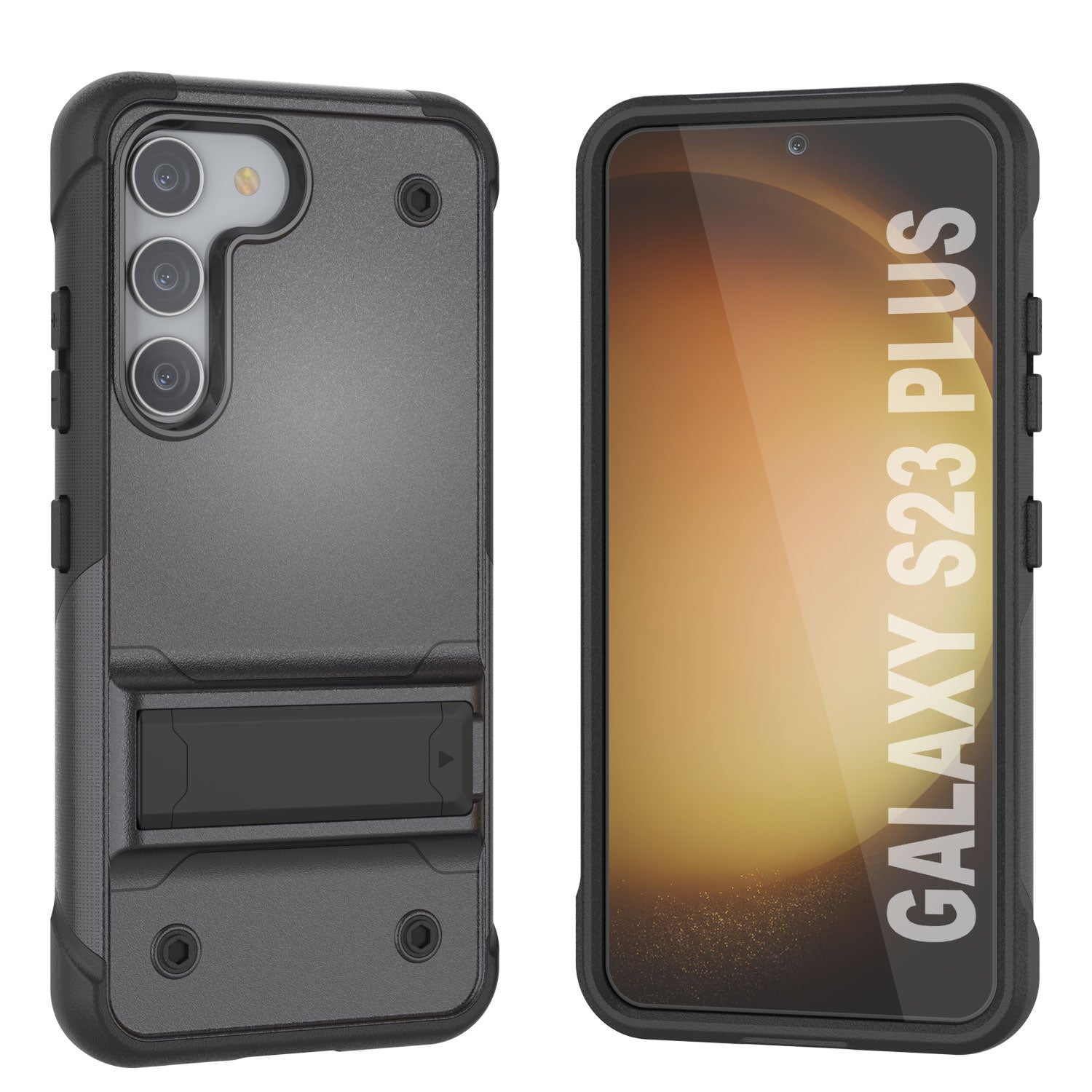 Punkcase Galaxy S23+ Plus Case [Reliance Series] Protective Hybrid Military Grade Cover W/Built-in Kickstand [grey-Black]
