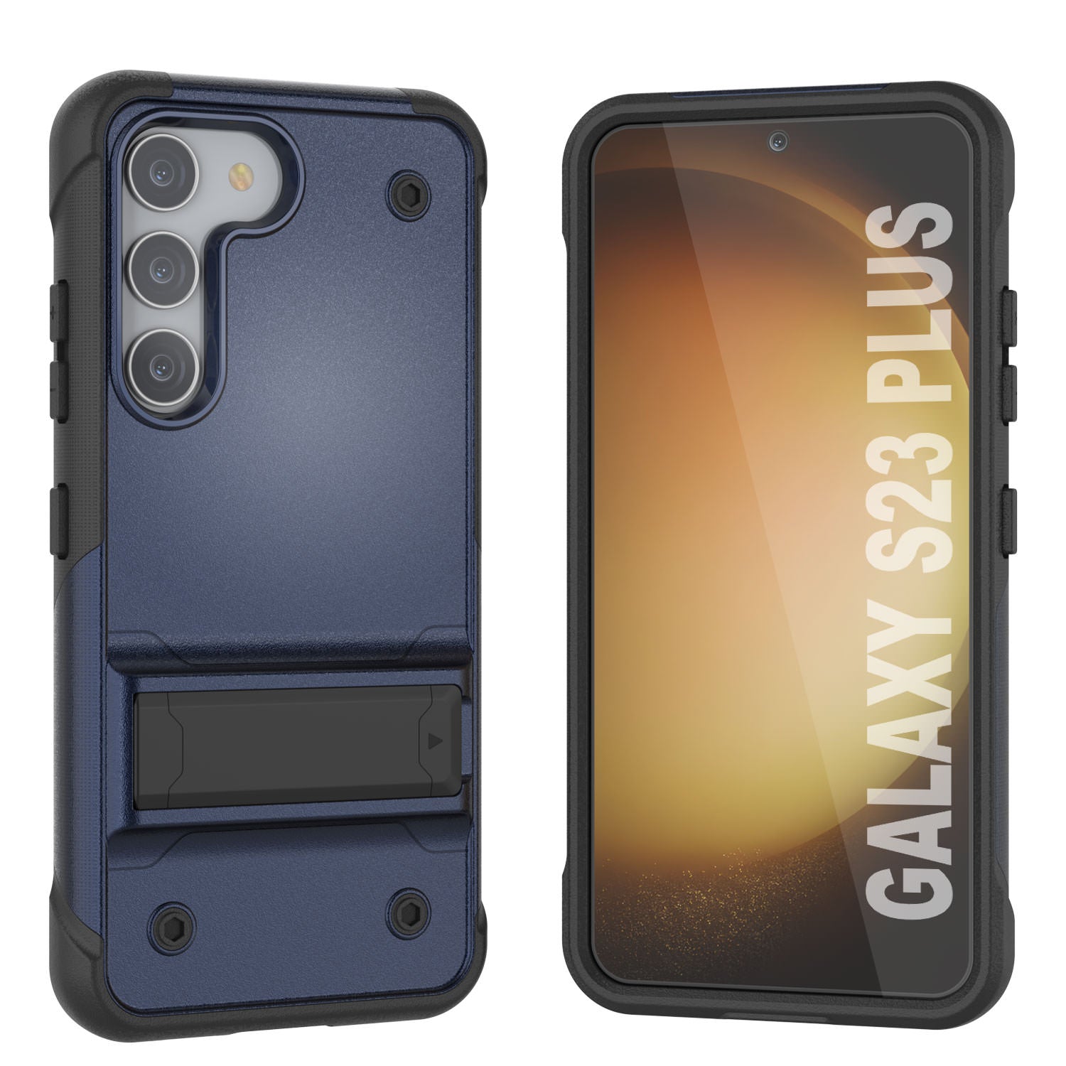 Punkcase Galaxy S23+ Plus Case [Reliance Series] Protective Hybrid Military Grade Cover W/Built-in Kickstand [Navy-Black]
