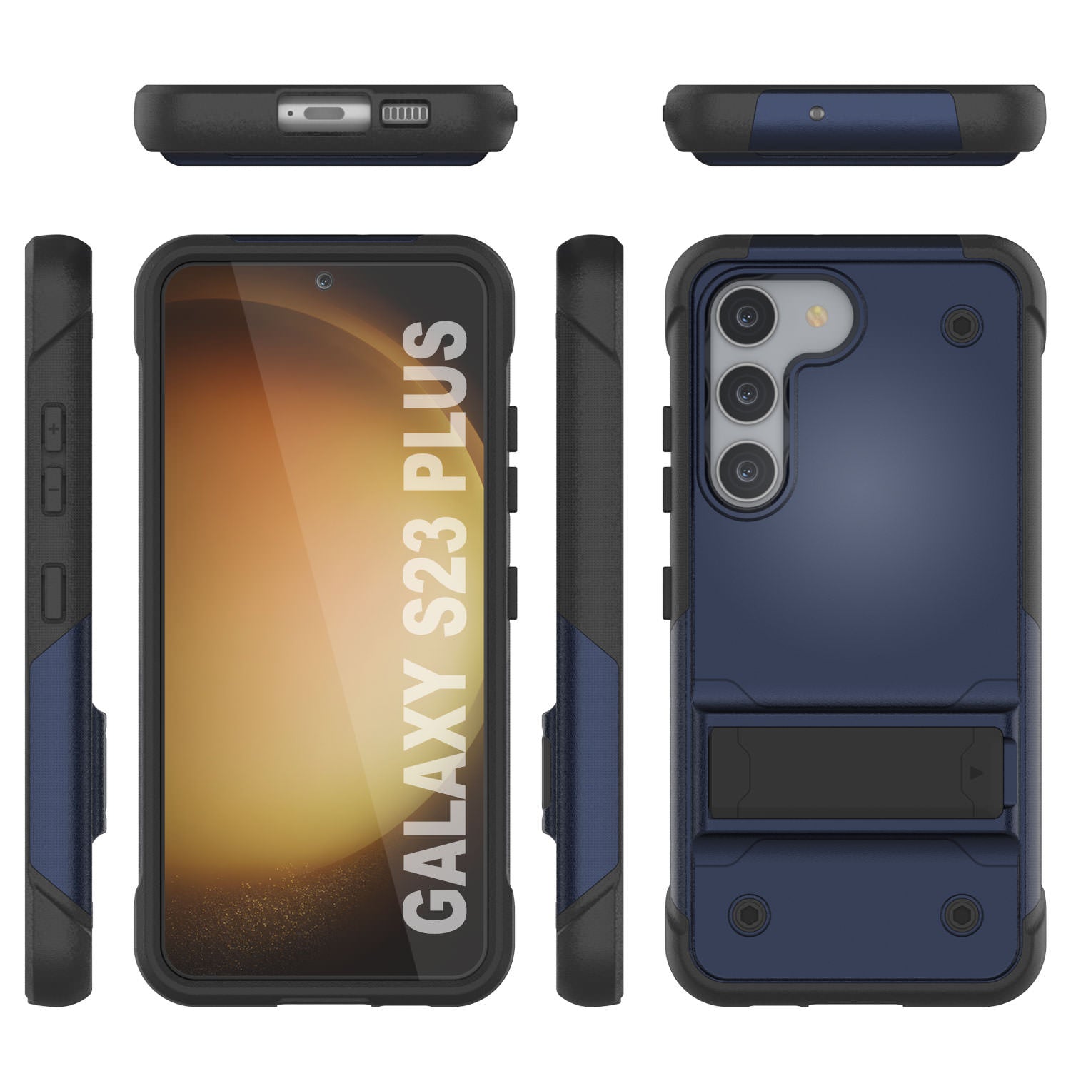 Punkcase Galaxy S23+ Plus Case [Reliance Series] Protective Hybrid Military Grade Cover W/Built-in Kickstand [Navy-Black]