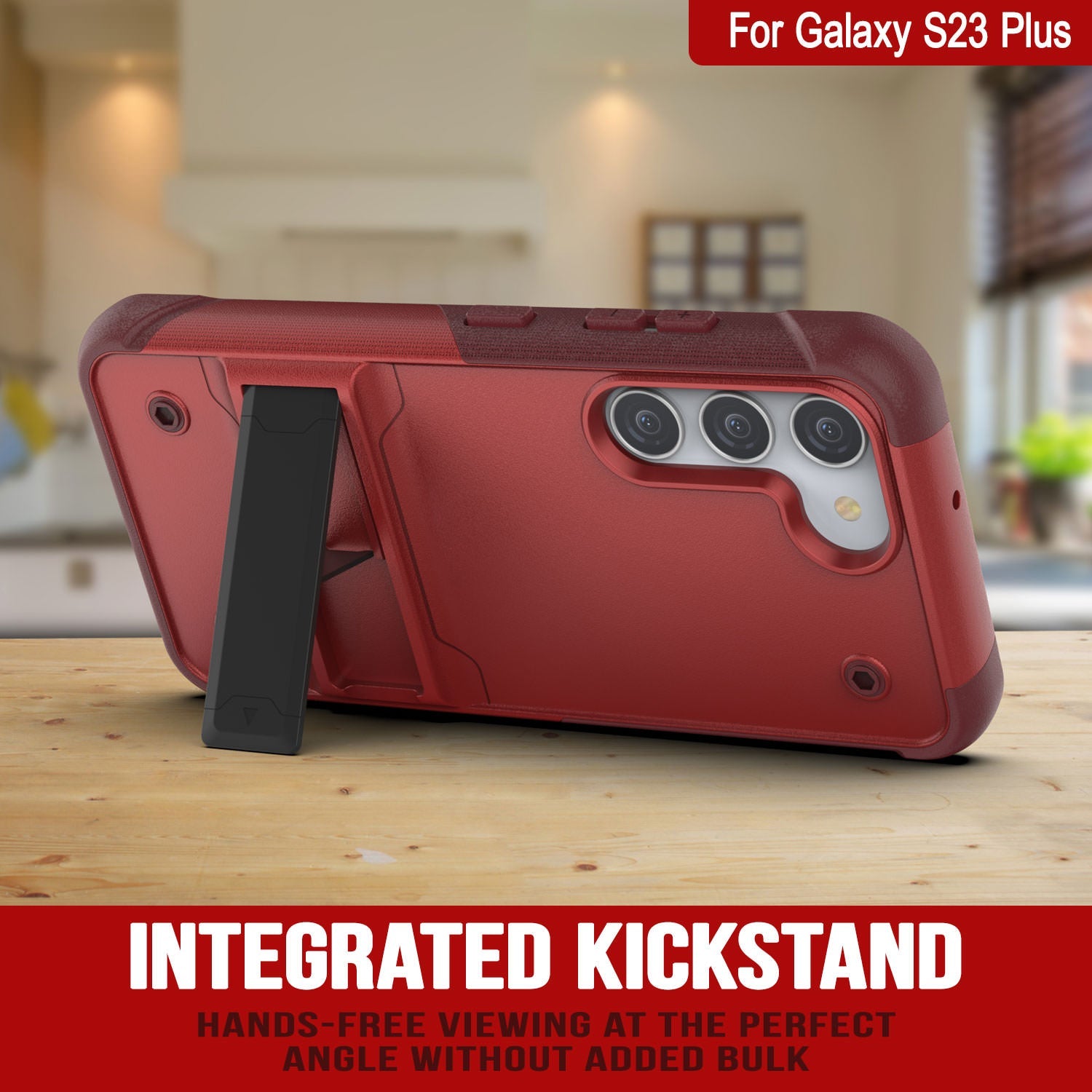 Punkcase Galaxy S24+ Plus Case [Reliance Series] Protective Hybrid Military Grade Cover W/Built-in Kickstand [Red-Rose]