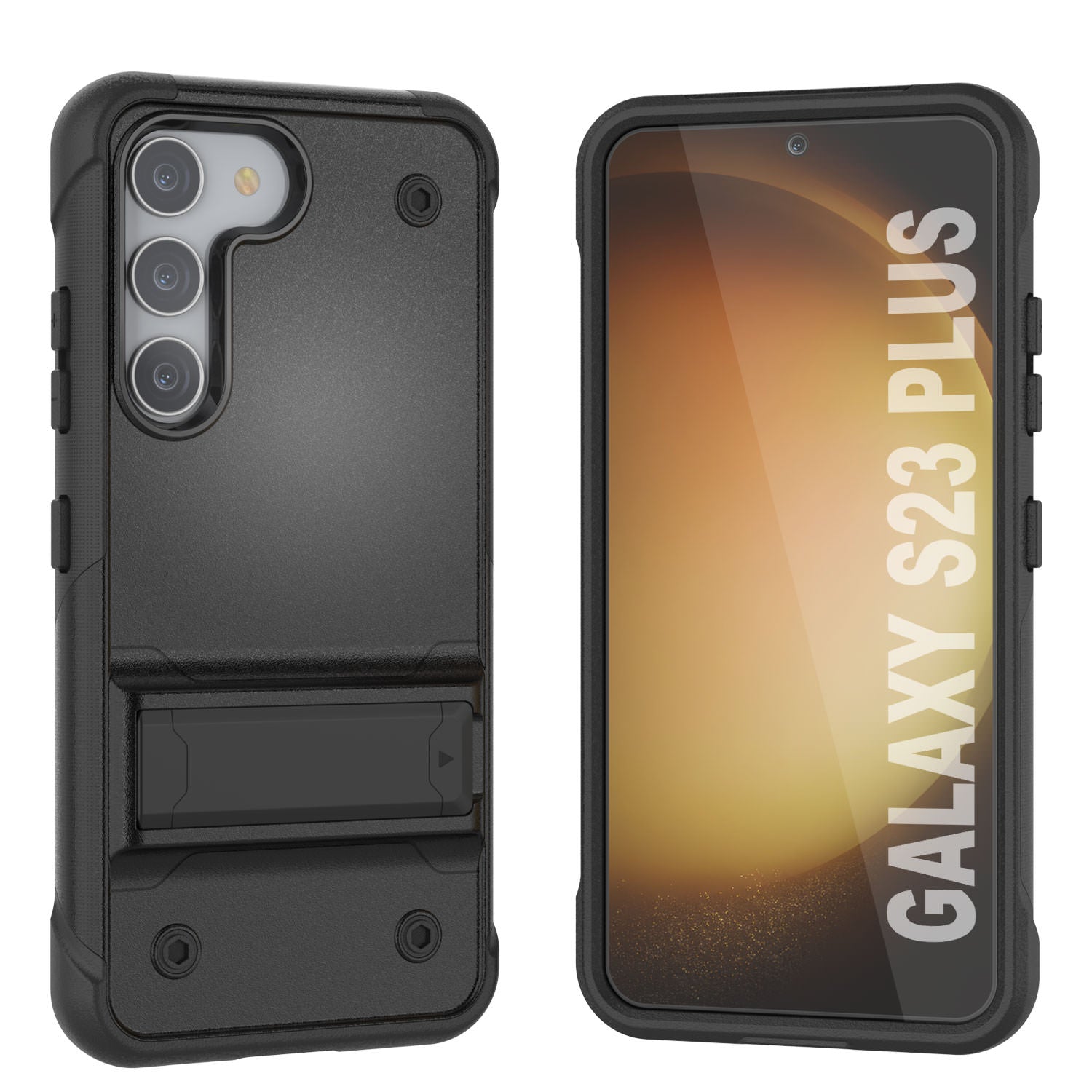 Punkcase Galaxy S23+ Plus Case [Reliance Series] Protective Hybrid Military Grade Cover W/Built-in Kickstand [Black]