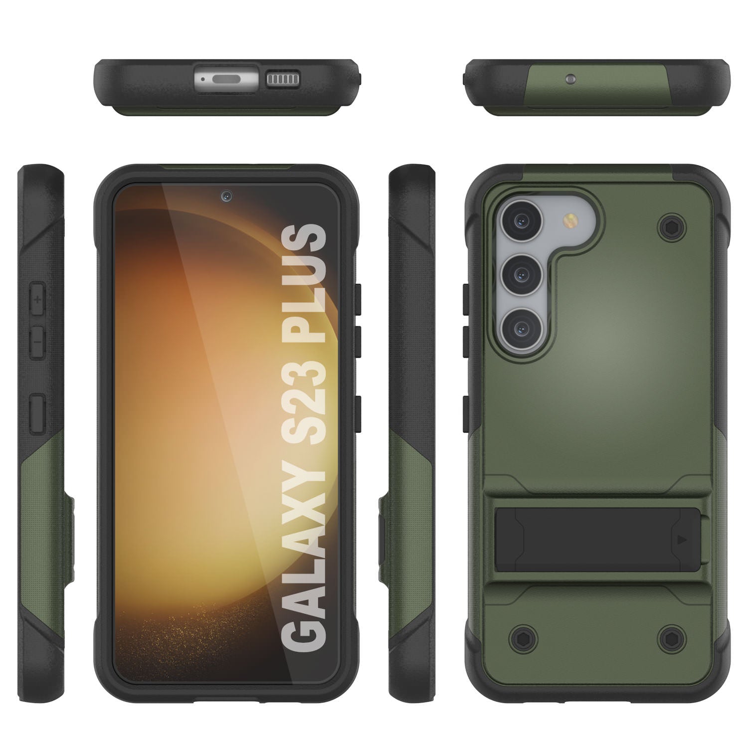 Punkcase Galaxy S23+ Plus Case [Reliance Series] Protective Hybrid Military Grade Cover W/Built-in Kickstand [Army-Green-Black]
