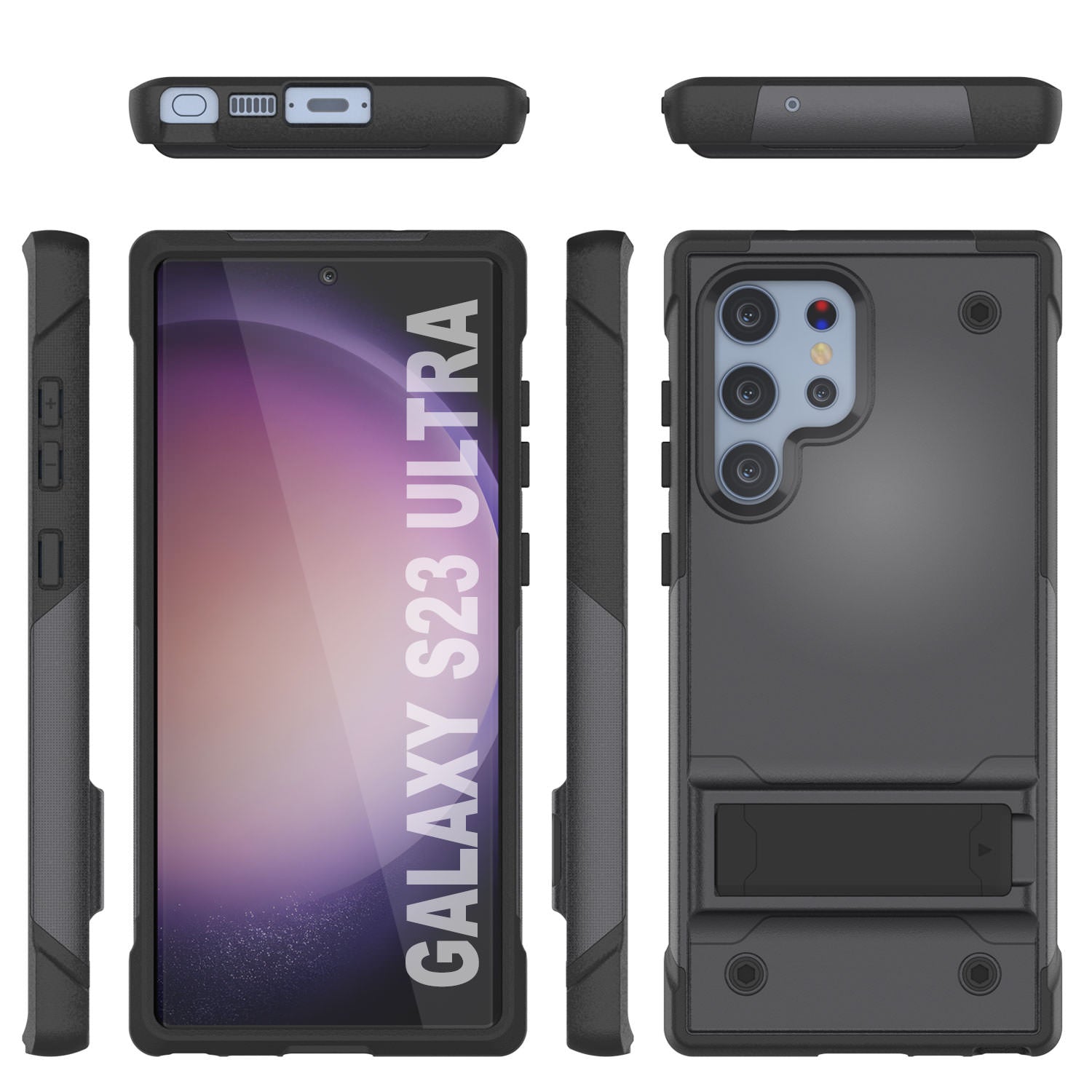 Punkcase Galaxy S23 Ultra Case [Reliance Series] Protective Hybrid Military Grade Cover W/Built-in Kickstand [Grey-Black]