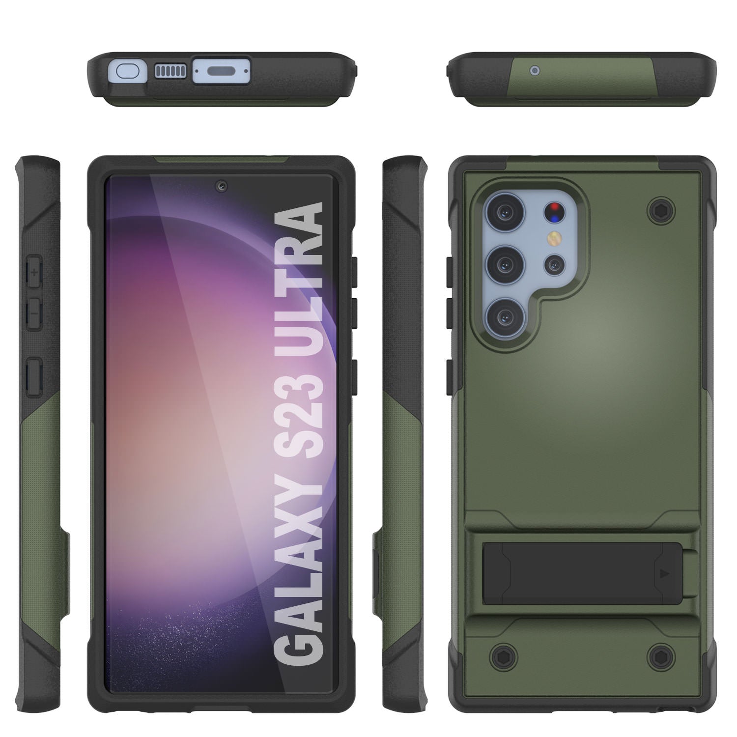 Punkcase Galaxy S23 Ultra Case [Reliance Series] Protective Hybrid Military Grade Cover W/Built-in Kickstand [Army-Green-Black]