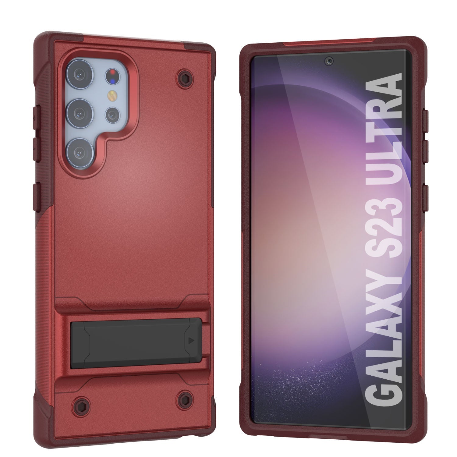 Punkcase Galaxy S23 Ultra Case [Reliance Series] Protective Hybrid Military Grade Cover W/Built-in Kickstand [Red-Rose]