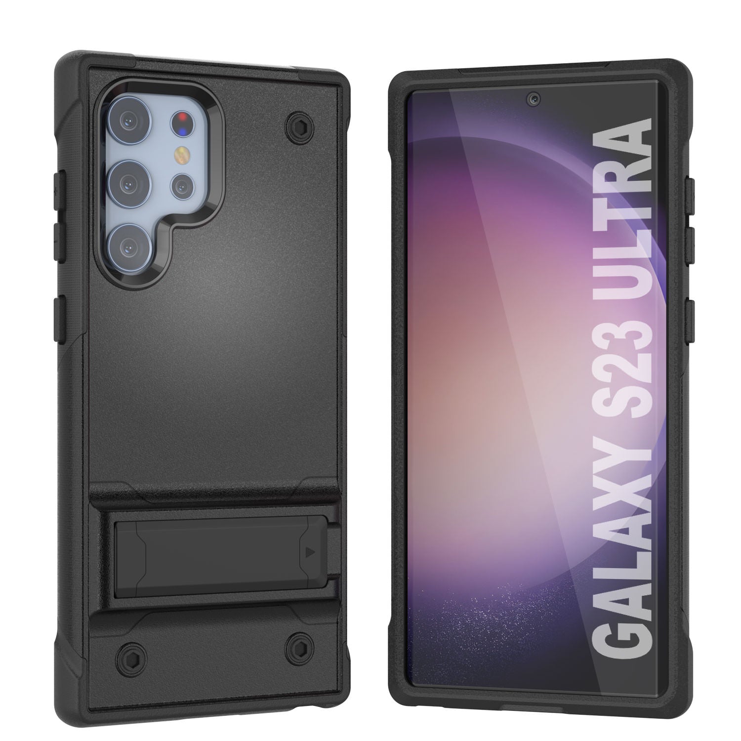 Punkcase Galaxy S23 Ultra Case [Reliance Series] Protective Hybrid Military Grade Cover W/Built-in Kickstand [Black]