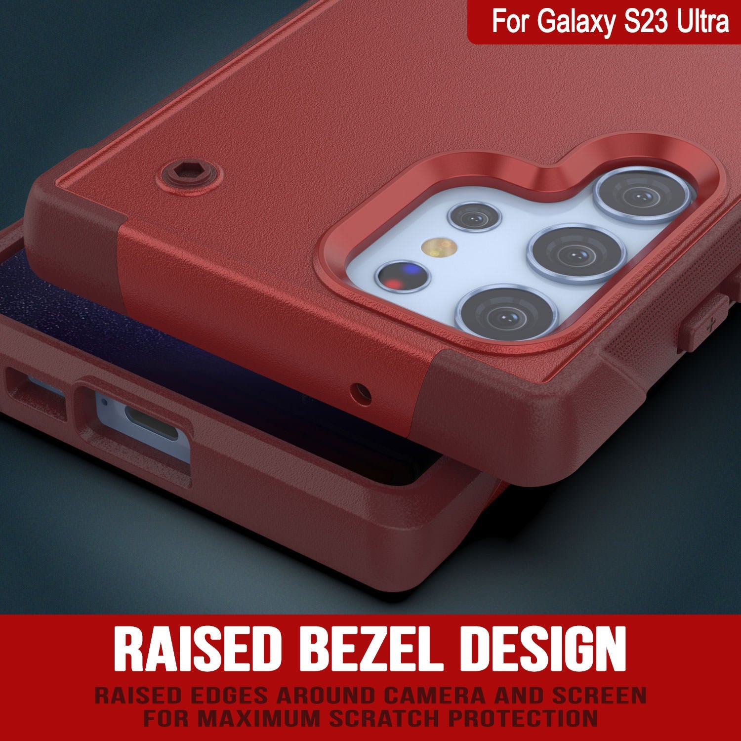 Punkcase Galaxy S23 Ultra Case [Reliance Series] Protective Hybrid Military Grade Cover W/Built-in Kickstand [Red-Rose]
