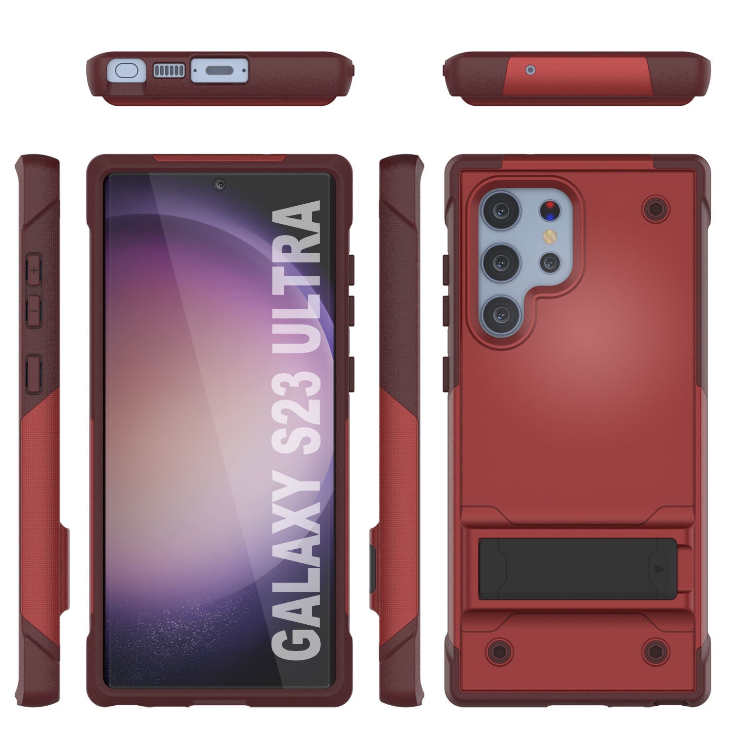 Punkcase Galaxy S24 Ultra Case [Reliance Series] Protective Hybrid Military Grade Cover W/Built-in Kickstand [Red-Rose]