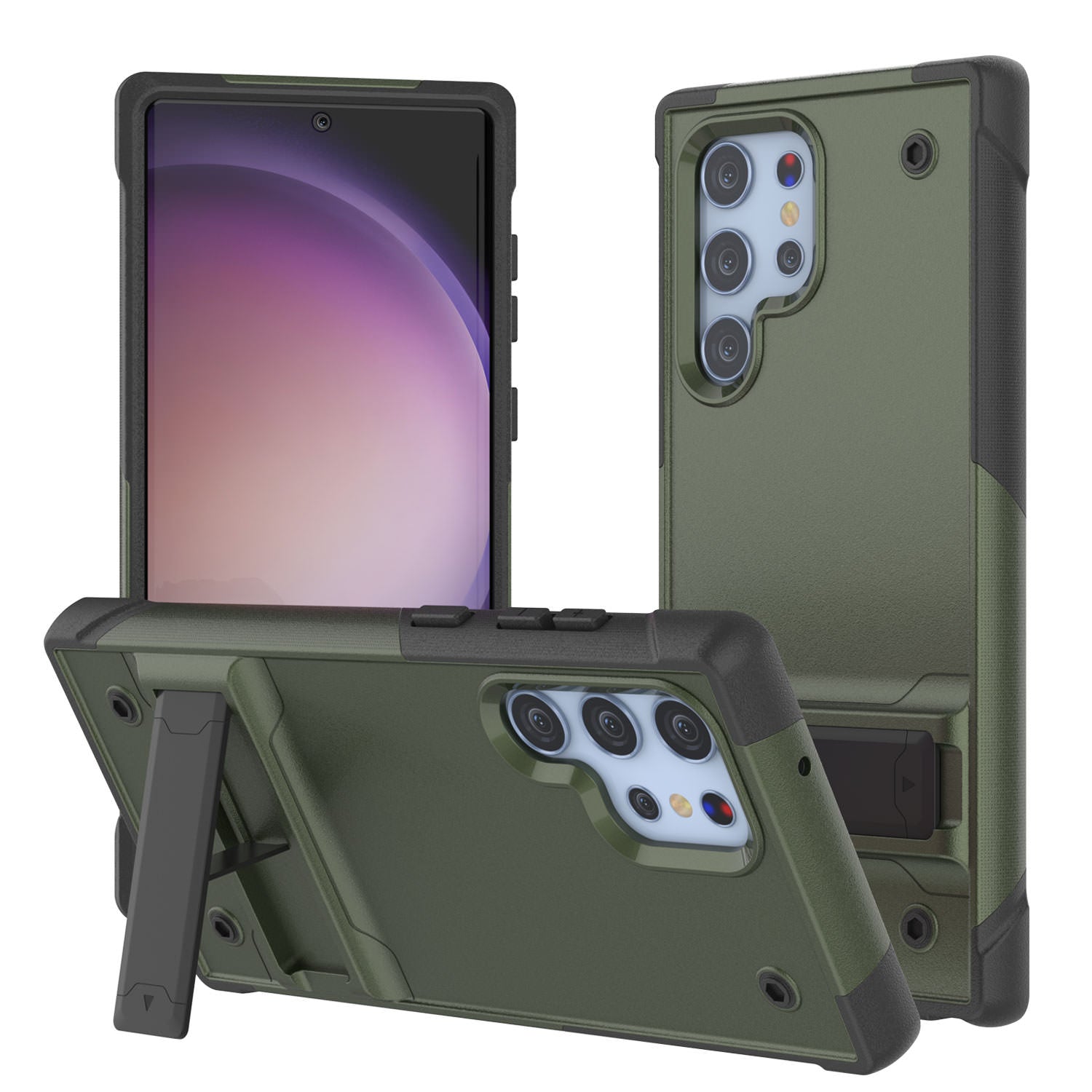 Punkcase Galaxy S23 Ultra Case [Reliance Series] Protective Hybrid Military Grade Cover W/Built-in Kickstand [Army-Green-Black]