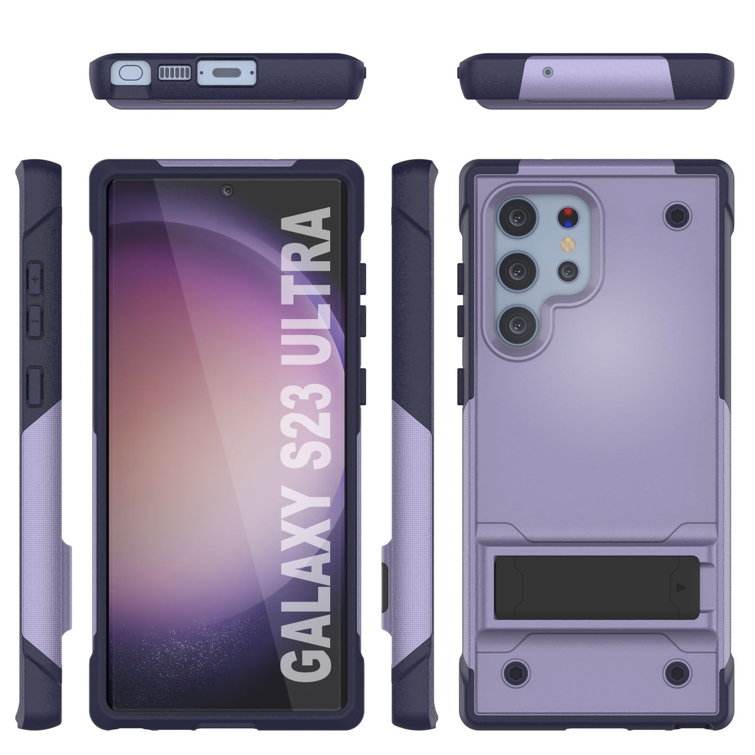 Punkcase Galaxy S23 Ultra Case [Reliance Series] Protective Hybrid Military Grade Cover W/Built-in Kickstand [Purple-Navy]