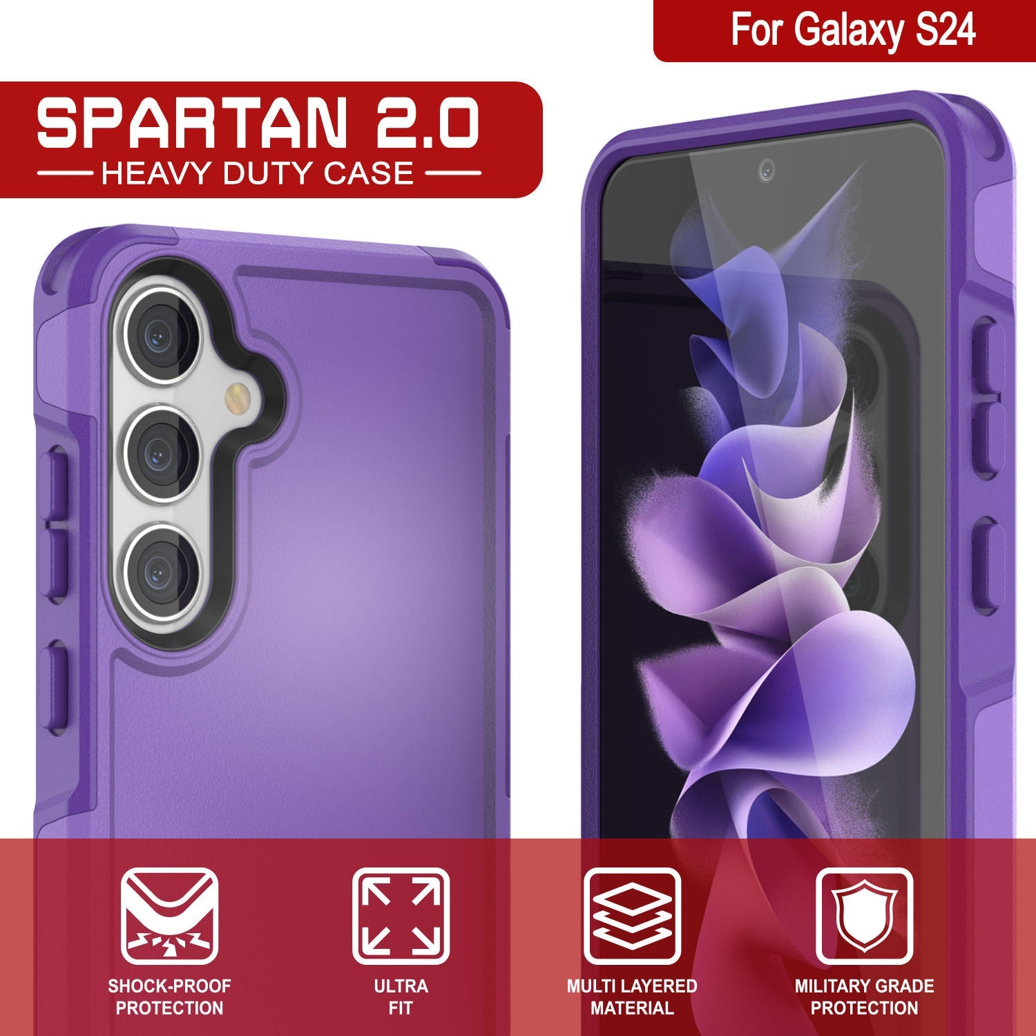 PunkCase Galaxy S24 Case, [Spartan 2.0 Series] Clear Rugged Heavy Duty Cover [Purple]