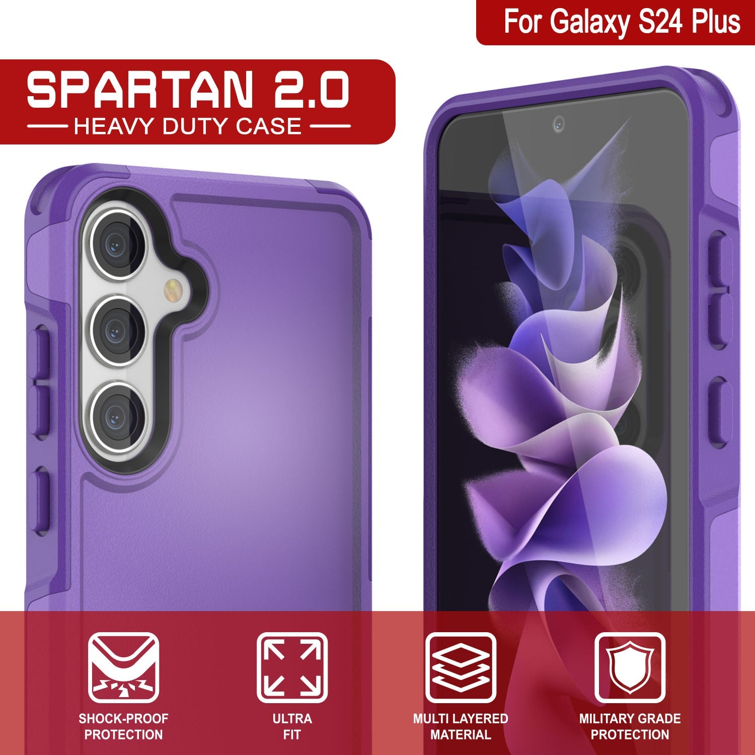 PunkCase Galaxy S24+ Plus Case, [Spartan 2.0 Series] Clear Rugged Heavy Duty Cover [Purple]